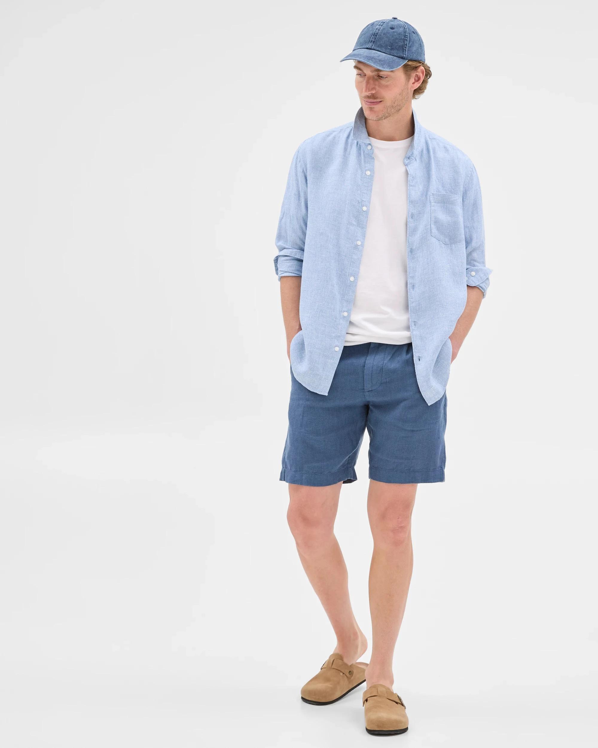 1 Target European Linen Pleated Chino Shorts BLUE, 1 of 5