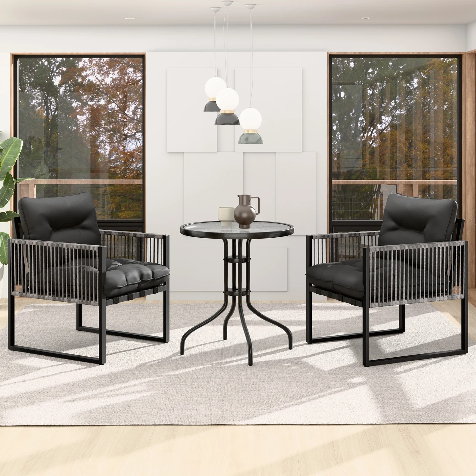 3 Alfordson Outdoor Furniture Patio Set Glass Side Table Lounge Chairs Garden - Grey, 3 of 10