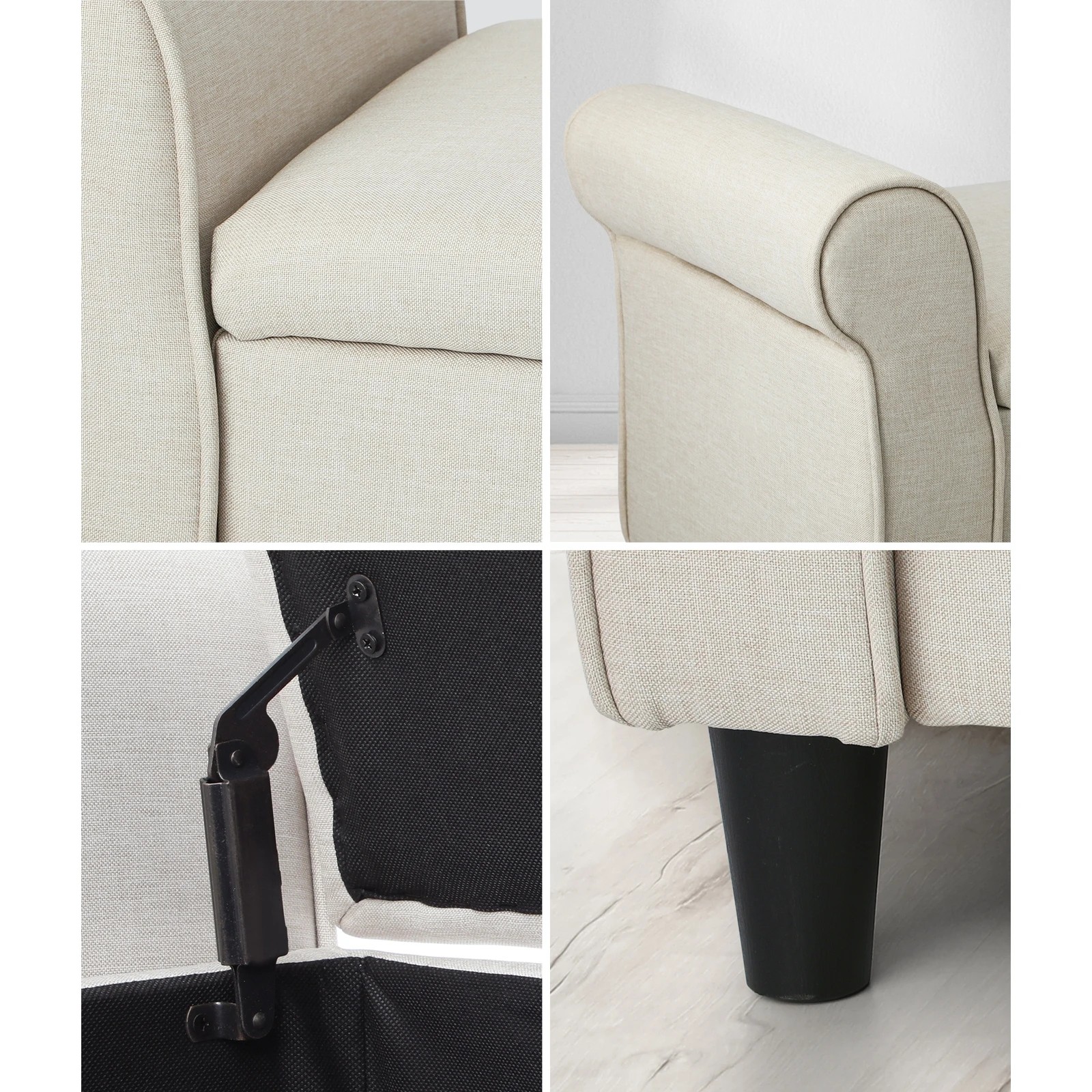 8 Oikiture Storage Ottoman Blanket Box Linen Fabric Arm Foot Stool Couch
 - Beige, 8 of 10