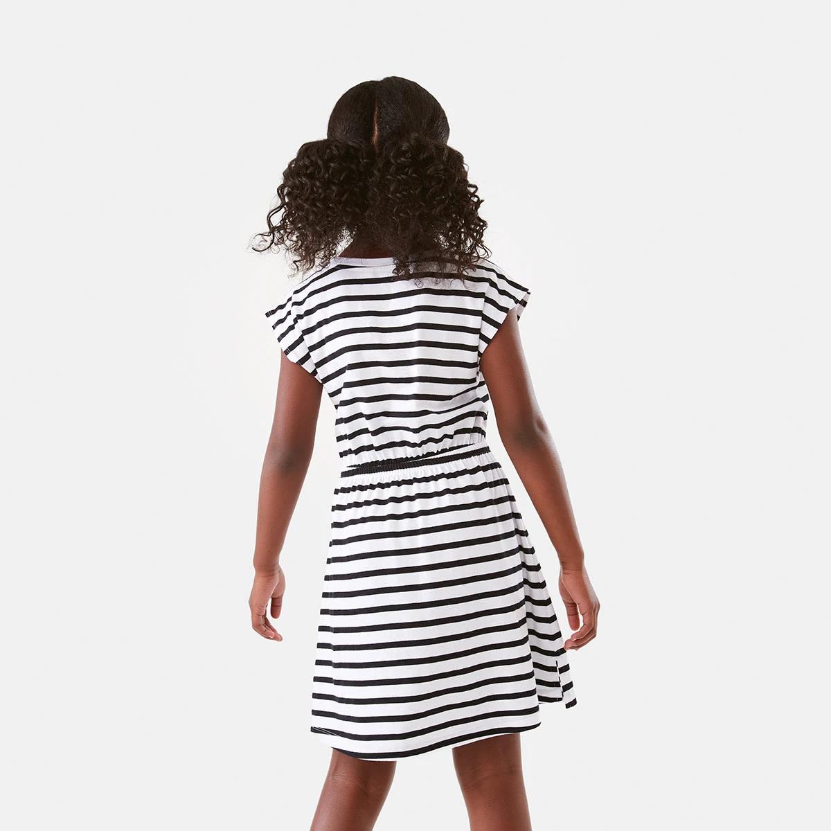 2 Gathered Waist Knit Dress Blk Stripe, 2 of 10