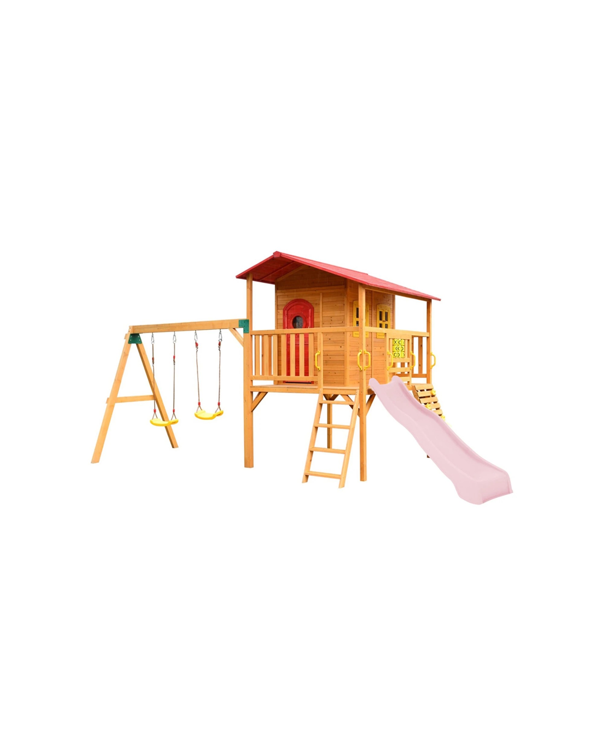 1 KIDZSHACK Sweet Shack Cubby House With Swingset Slide - Pink, 1 of 1