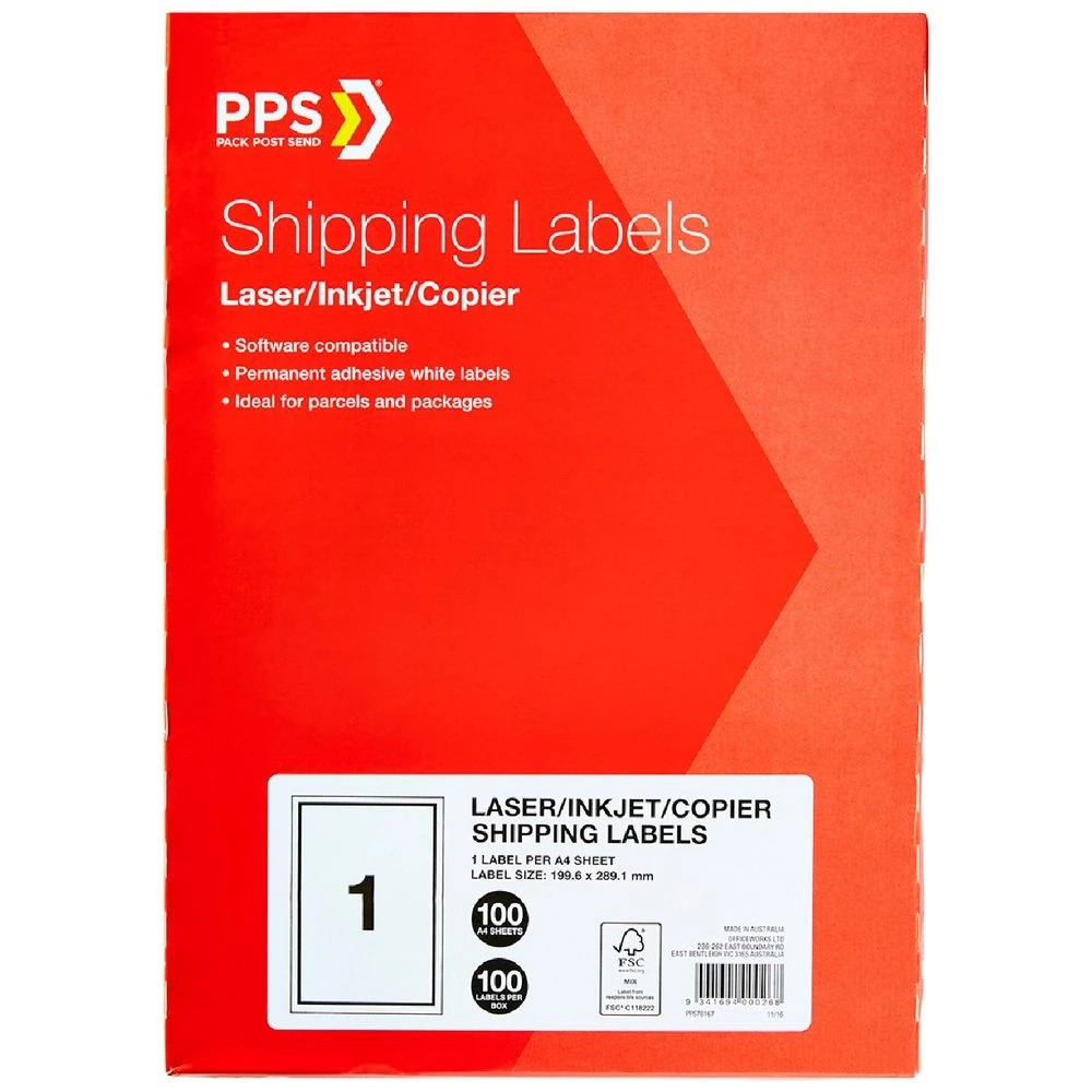 1 PPS Inkjet Laser Shipping Labels 1UP A4 100 Sheets, 1 of 3