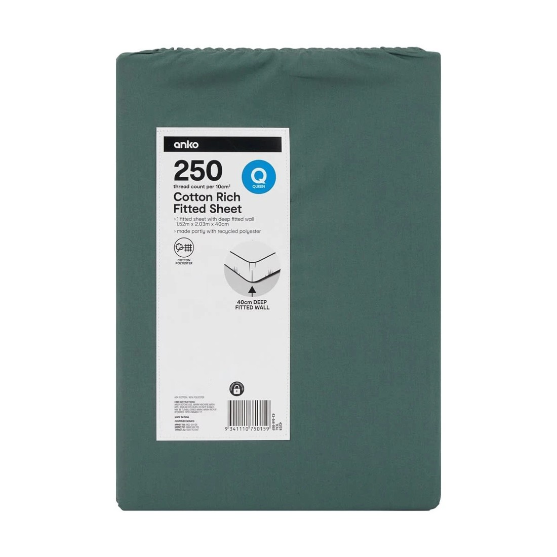 4 250 Thread Count Cotton Rich Fitted Sheet - Queen Bed, Teal, 4 of 4
