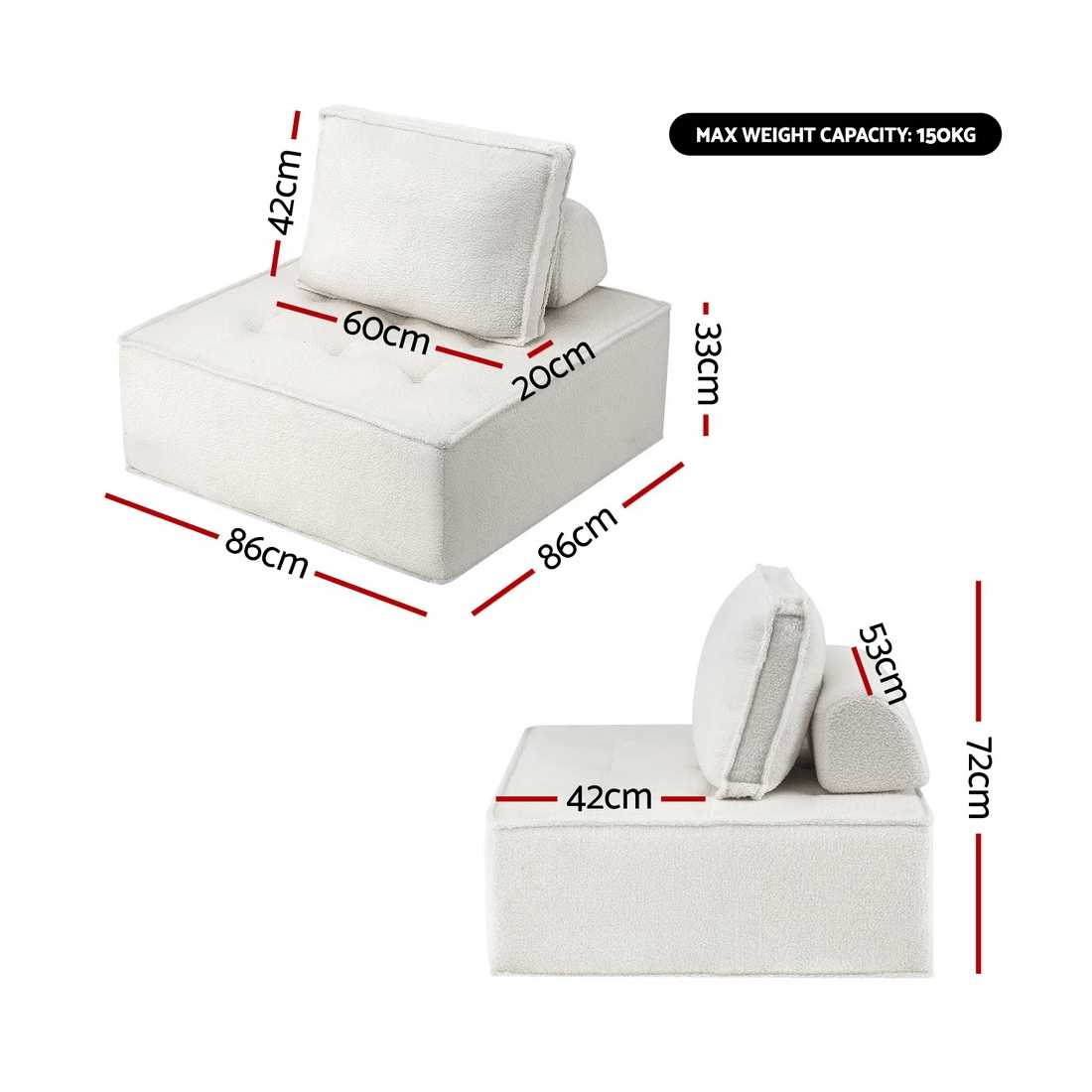 2 Artiss Floor Sofa Lounge Chair 4 Seater with Pillow - Multi, 2 of 2