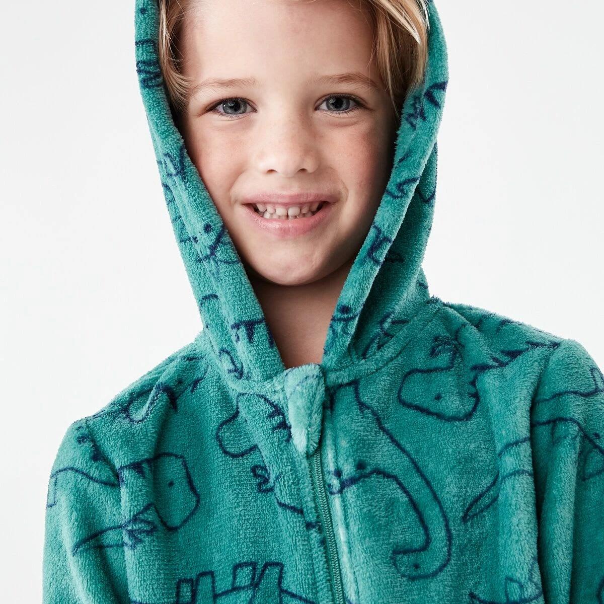 3 Novelty Fluffy All-In-One Sleepsuit Grn Dino, 3 of 9