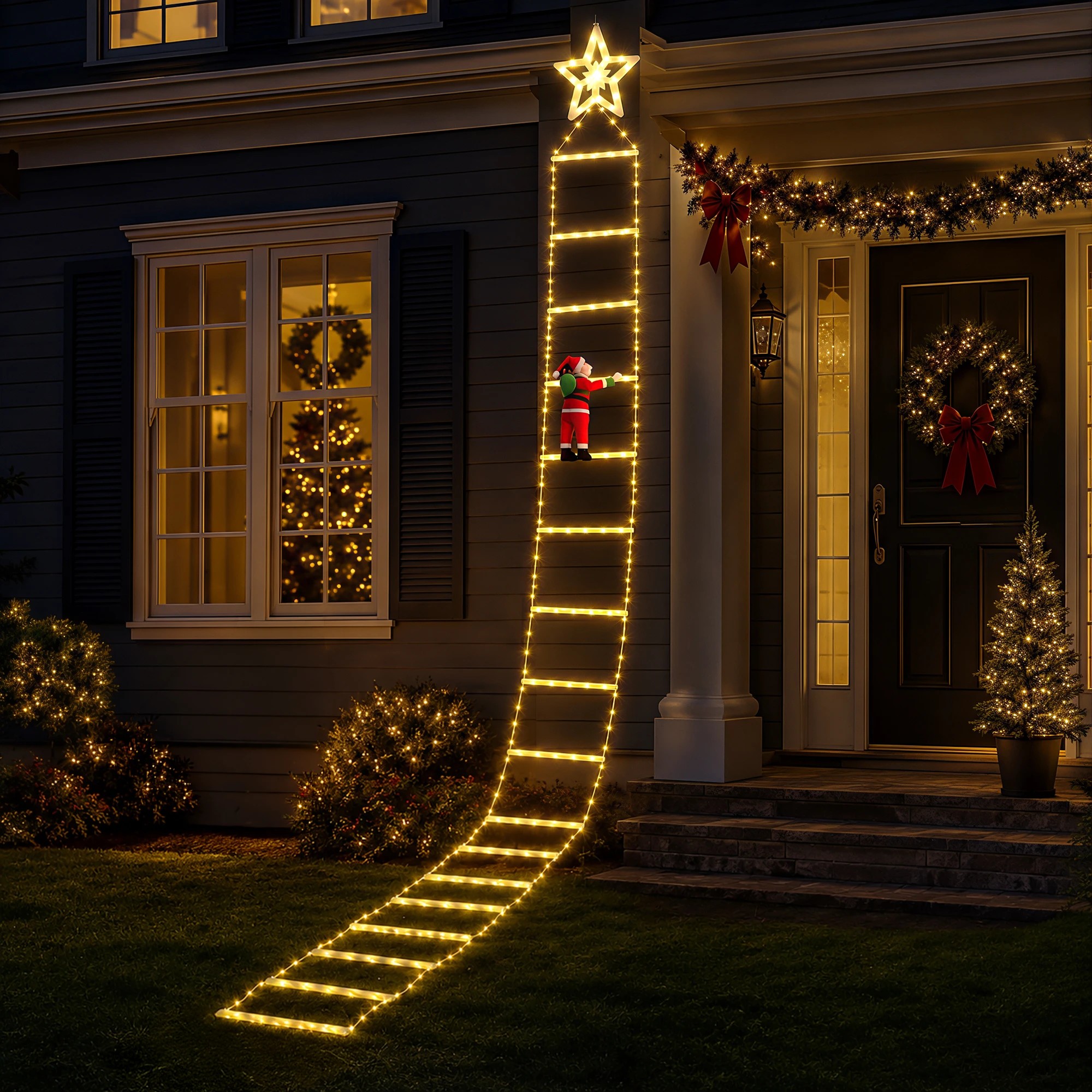 2 Jingle Jollys Christmas Ladder Lights Santa 3.4m 328LED Hanging Decor Warm - Gold, 2 of 8