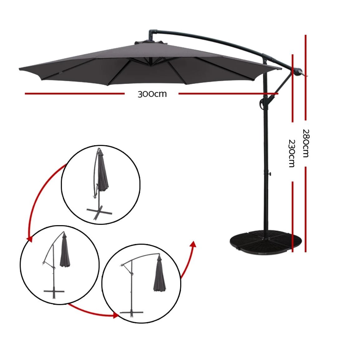 2 Instahut 3m Outdoor Umbrella Cantilever Beach Garden Patio - Grey, 2 of 5