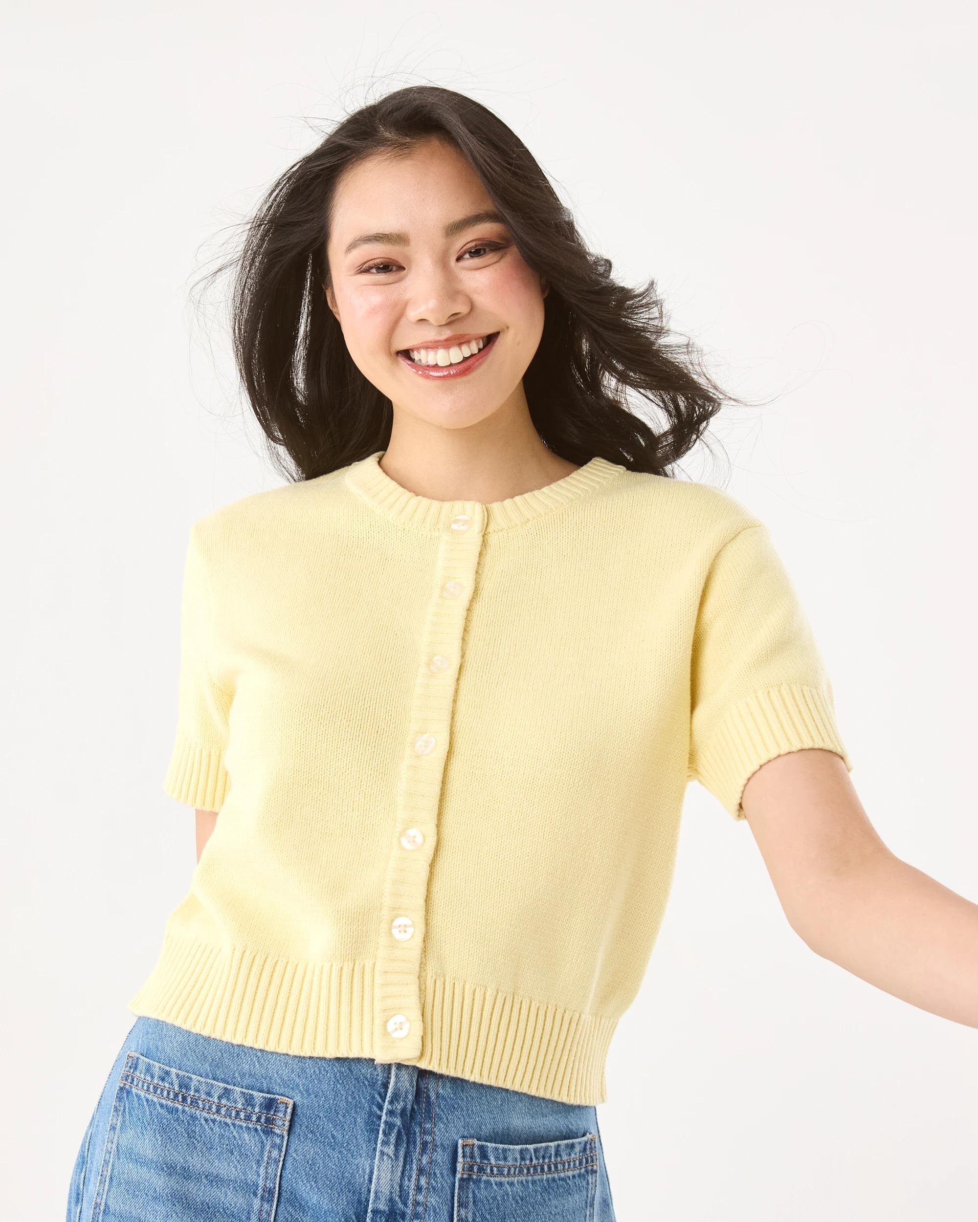 1 Short Sleeve Button Up Cardigan Fln Yellow, 1 of 8