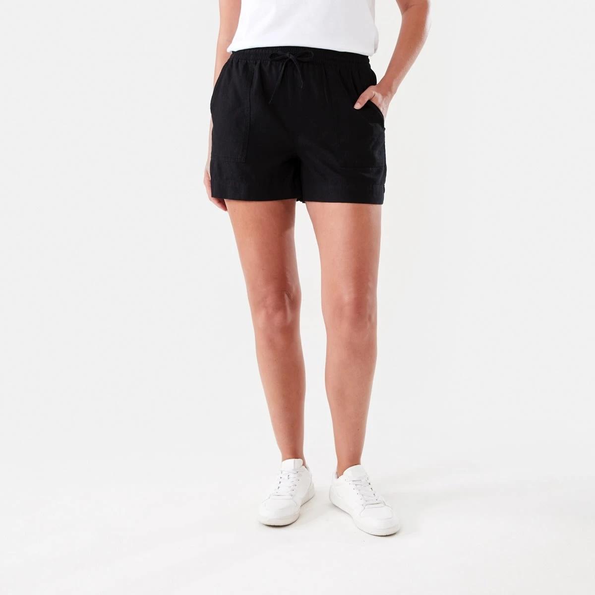 6 Linen Blend Patch Pocket Shorts BLACK, 6 of 6