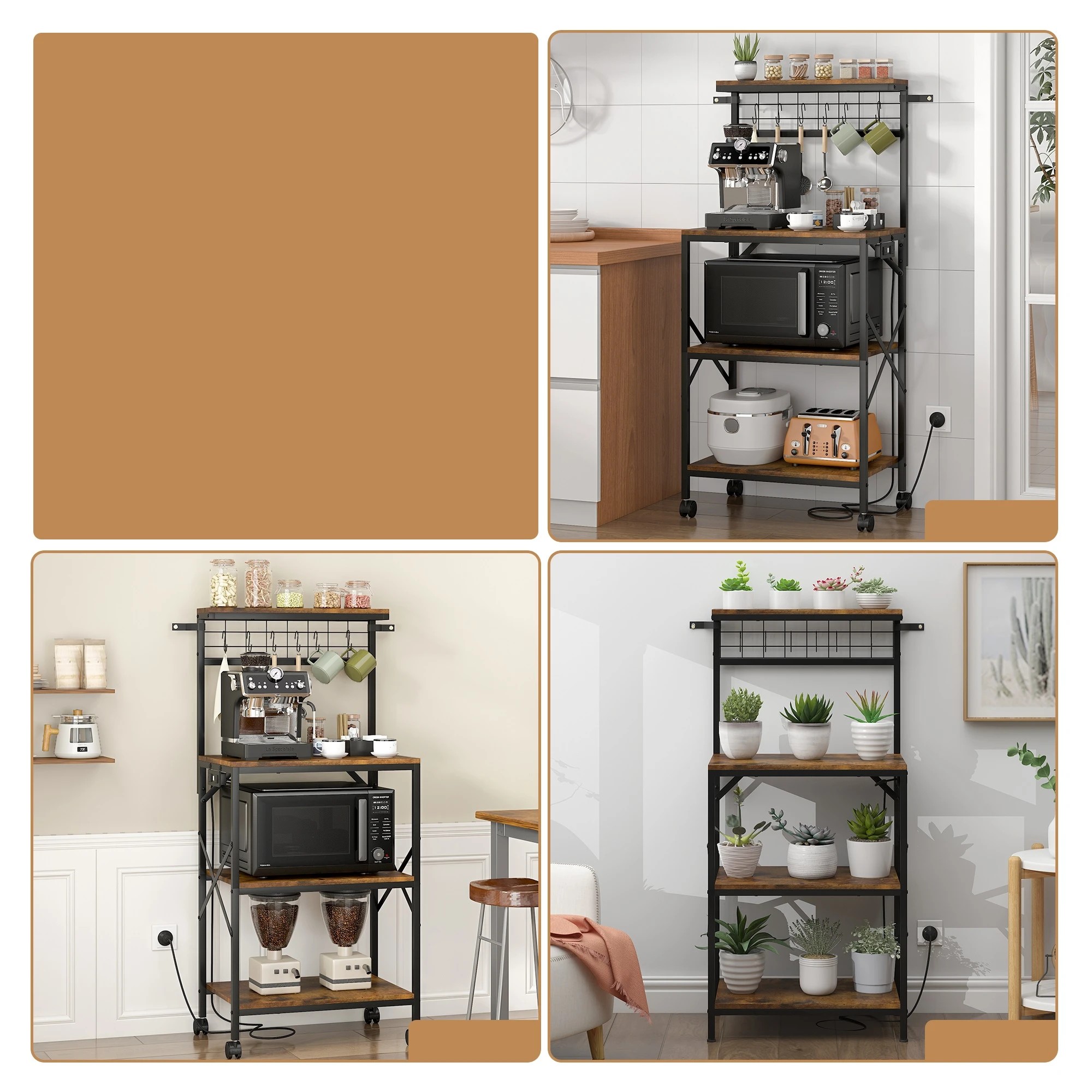 7 Advwin 4 Tiers Kitchen Bakers Rack With Power Outlet 60×40×130cm - Brown, 7 of 9