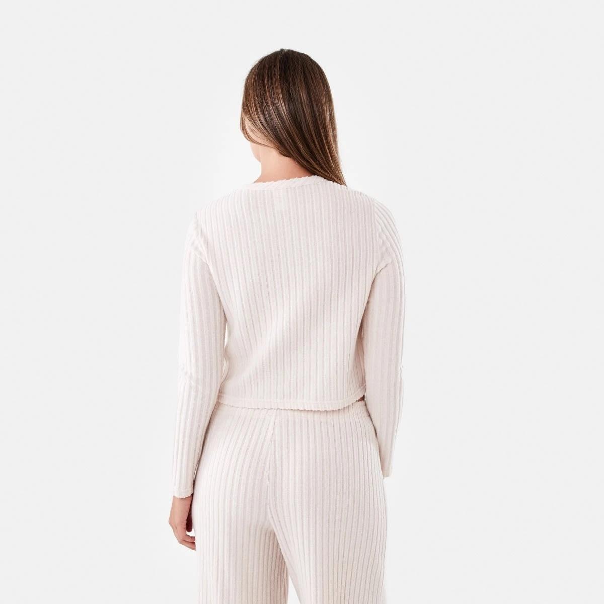 3 Brushed Ribbed Long Sleeve Lounge Top Beige Mrl, 3 of 5