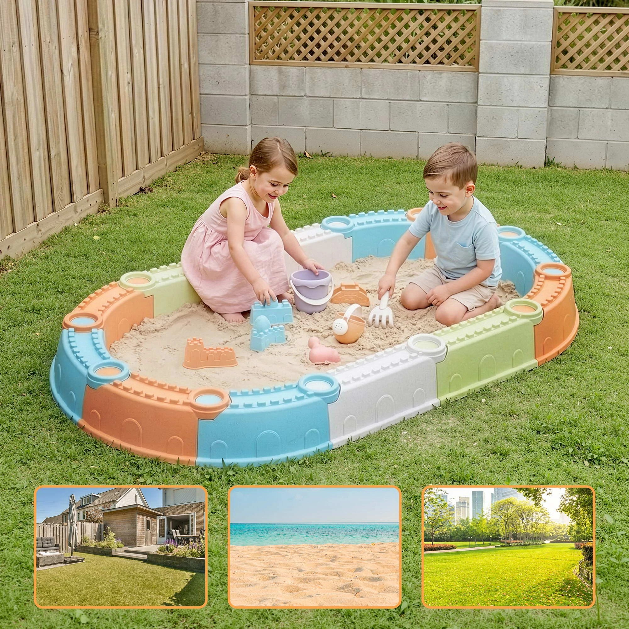 5 Keezi Kids Outdoor Modular Sandpit & Water Play Set with Accessories - Multi, 5 of 8