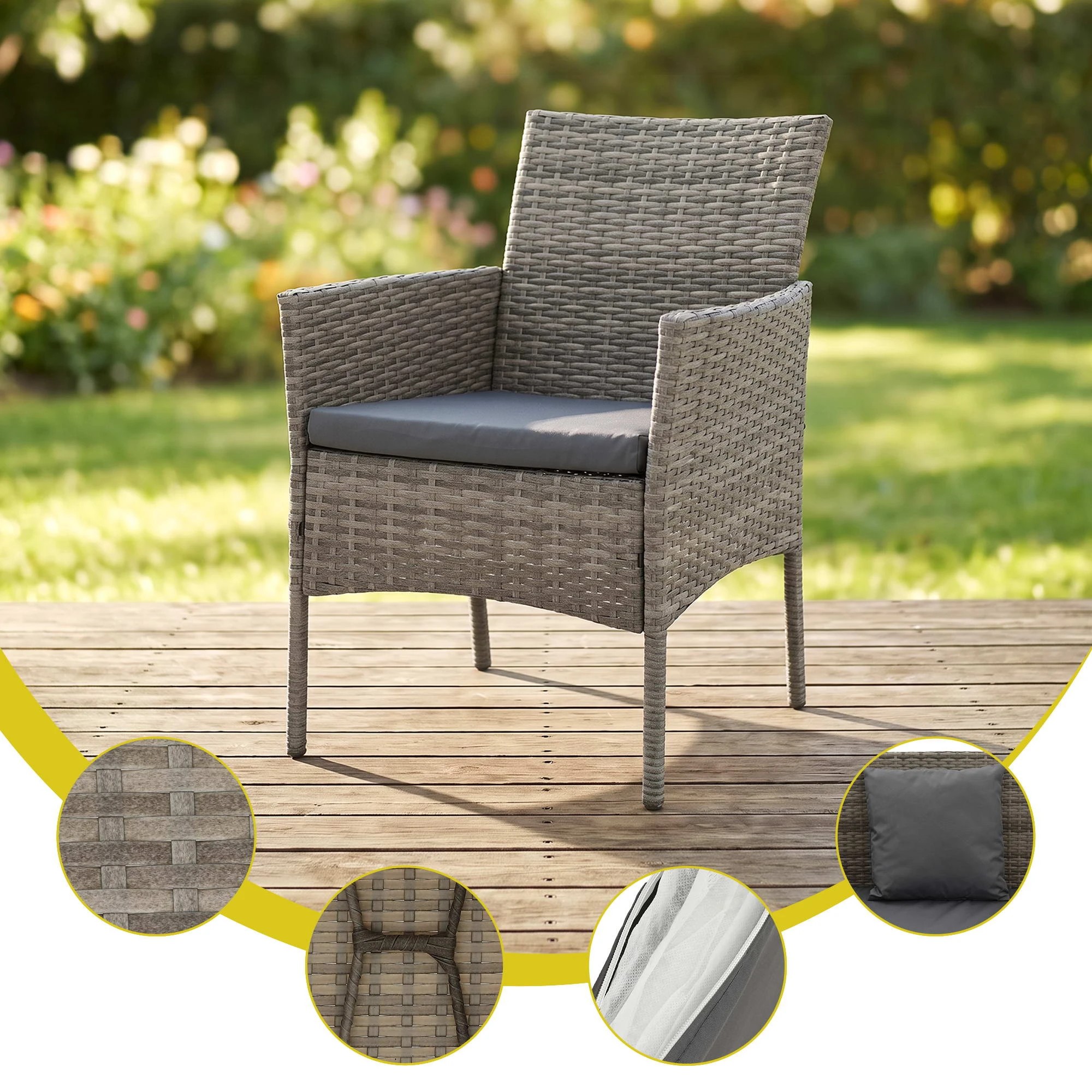 6 Gardeon 4-Piece Outdoor Sofa Set with Two Pillows Rattan Furniture Coffee Table and Chair Set - Grey, 6 of 8