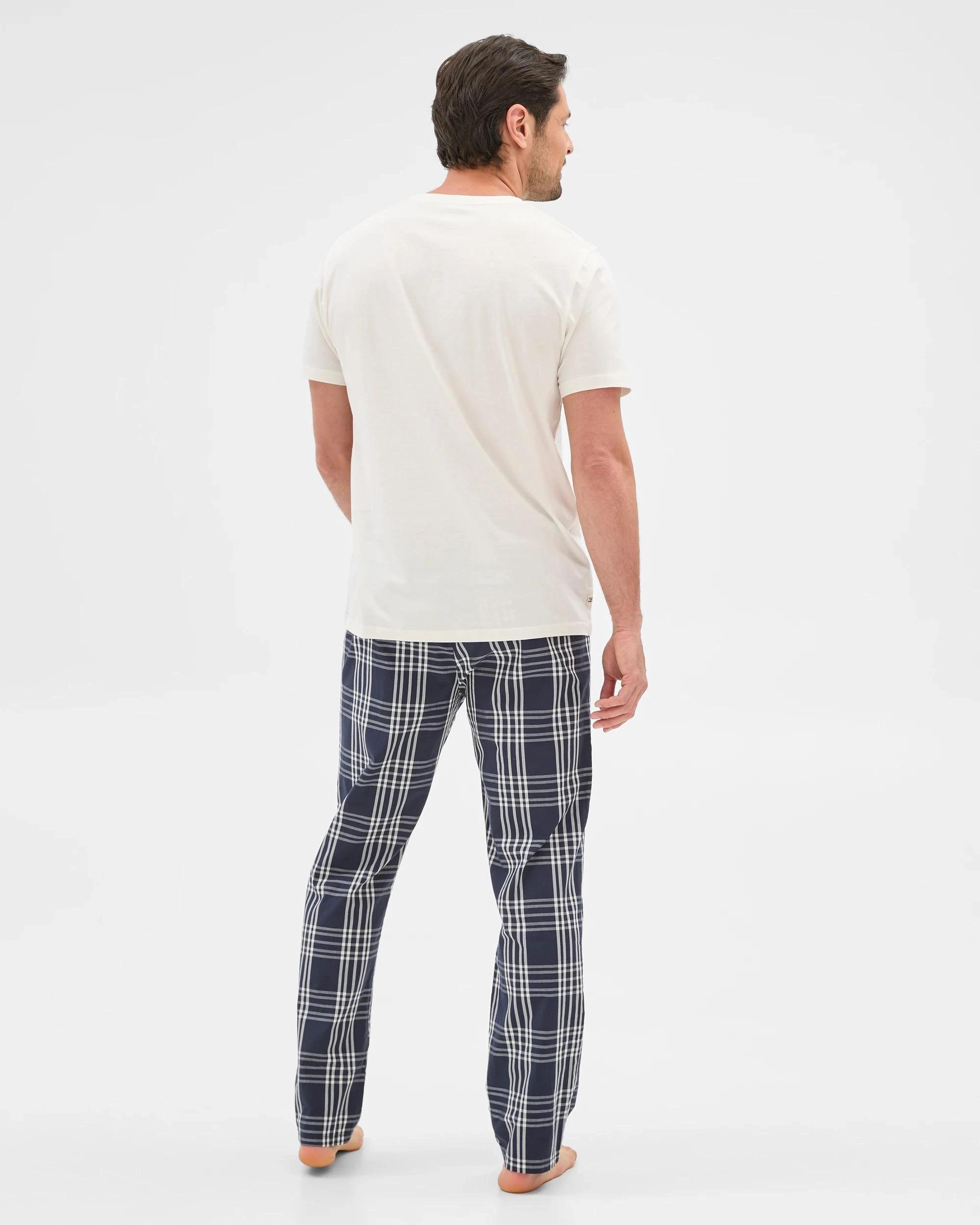 4 Target Mens Australian Cotton Jersey/Poplin Pyjama Set WHITE/NAVY CHECK, 4 of 6