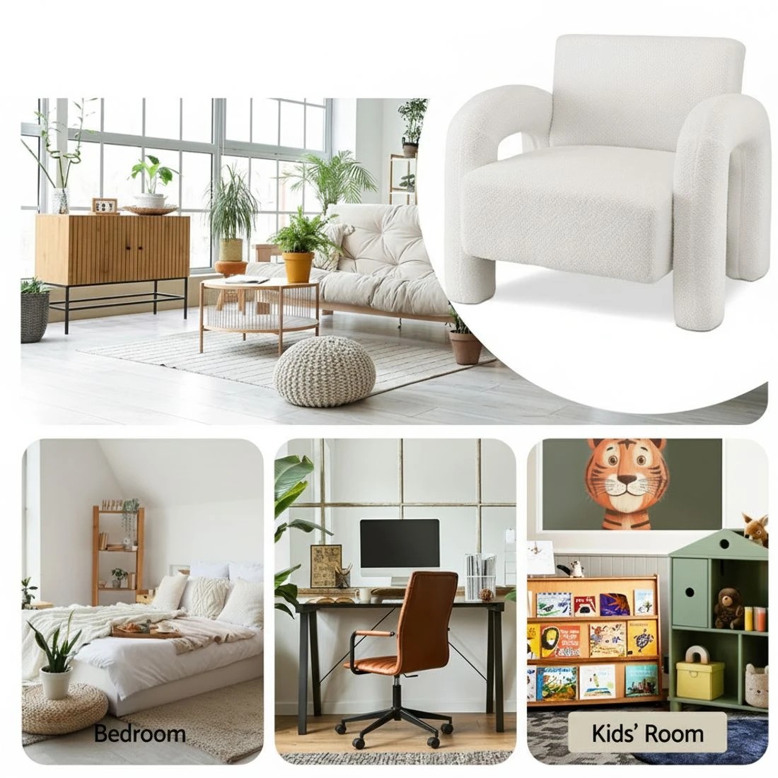 6 Artiss Armchair Accent Chair Lounge Sofa Couch Curved Seat Boucle - White, 6 of 6