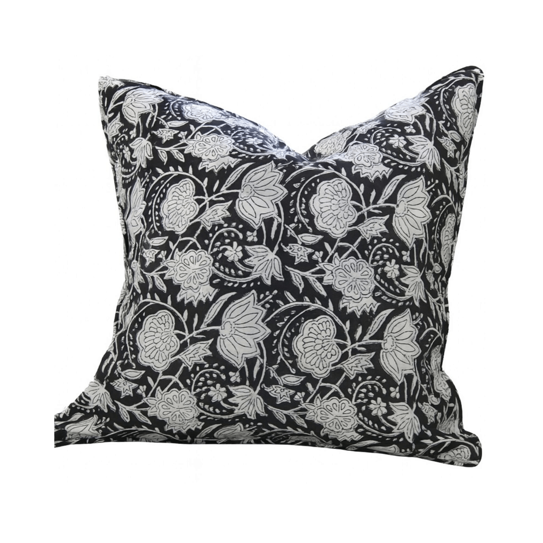 1 1x Kolka Black Floral Lounge Decorative Cushion Soft Cotton Cover - Black, 1 of 2