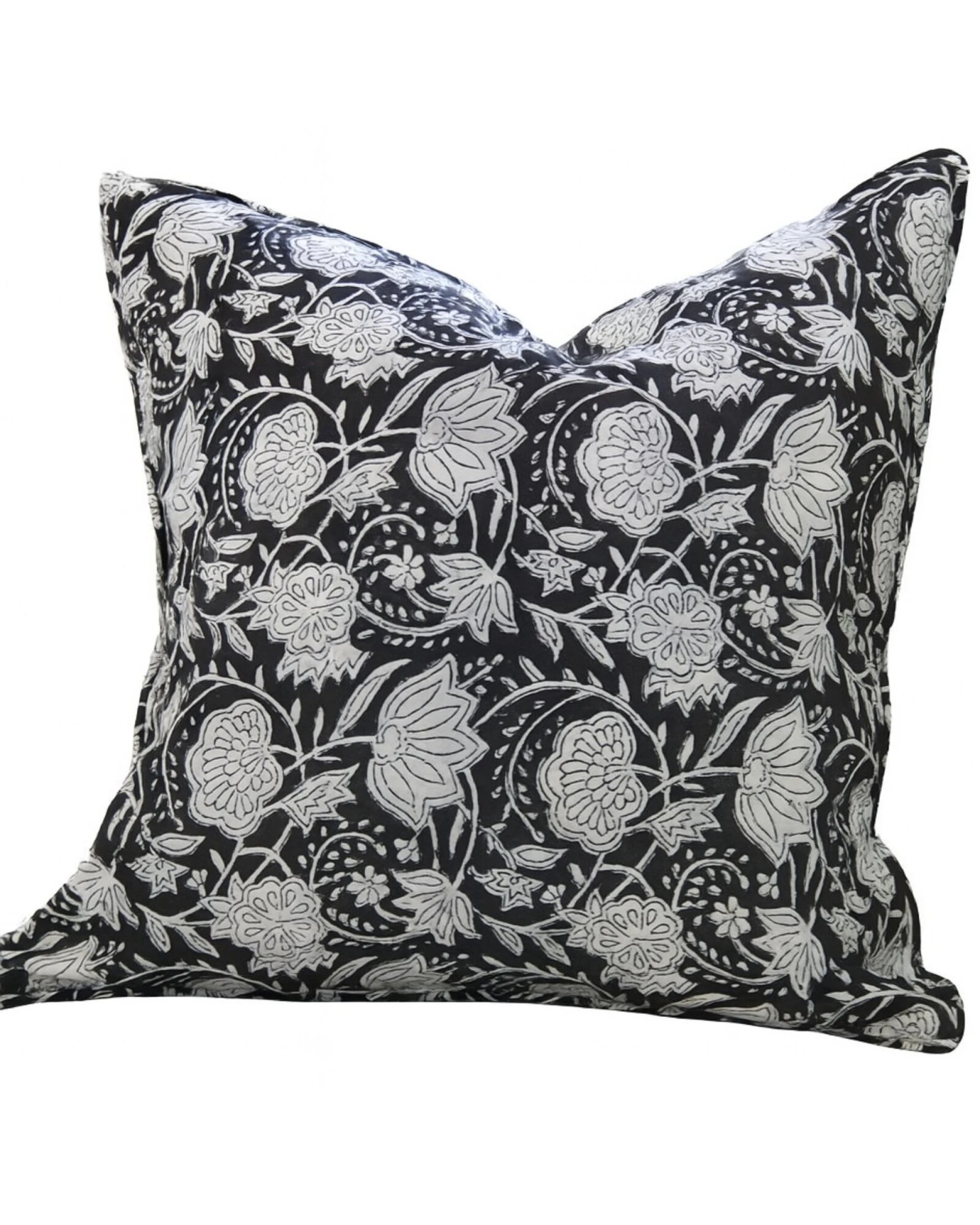 1 1x Kolka Black Floral Lounge Decorative Cushion Soft Cotton Cover - Black, 1 of 2
