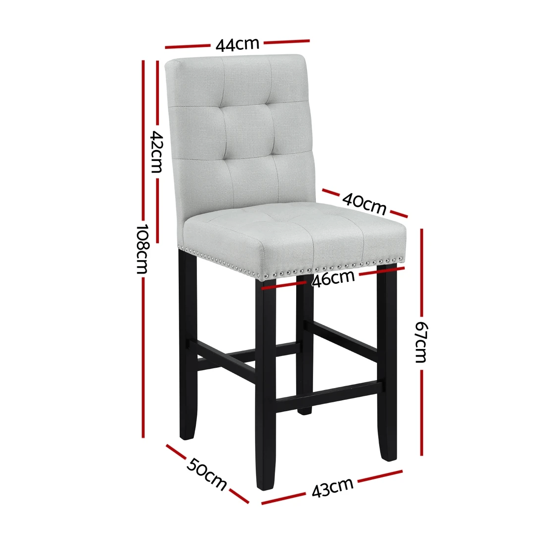 2 Artiss 4x Bar Stools Kitchen Dining Chairs Counter Fabric Stool Wooden Ada - Grey, 2 of 2