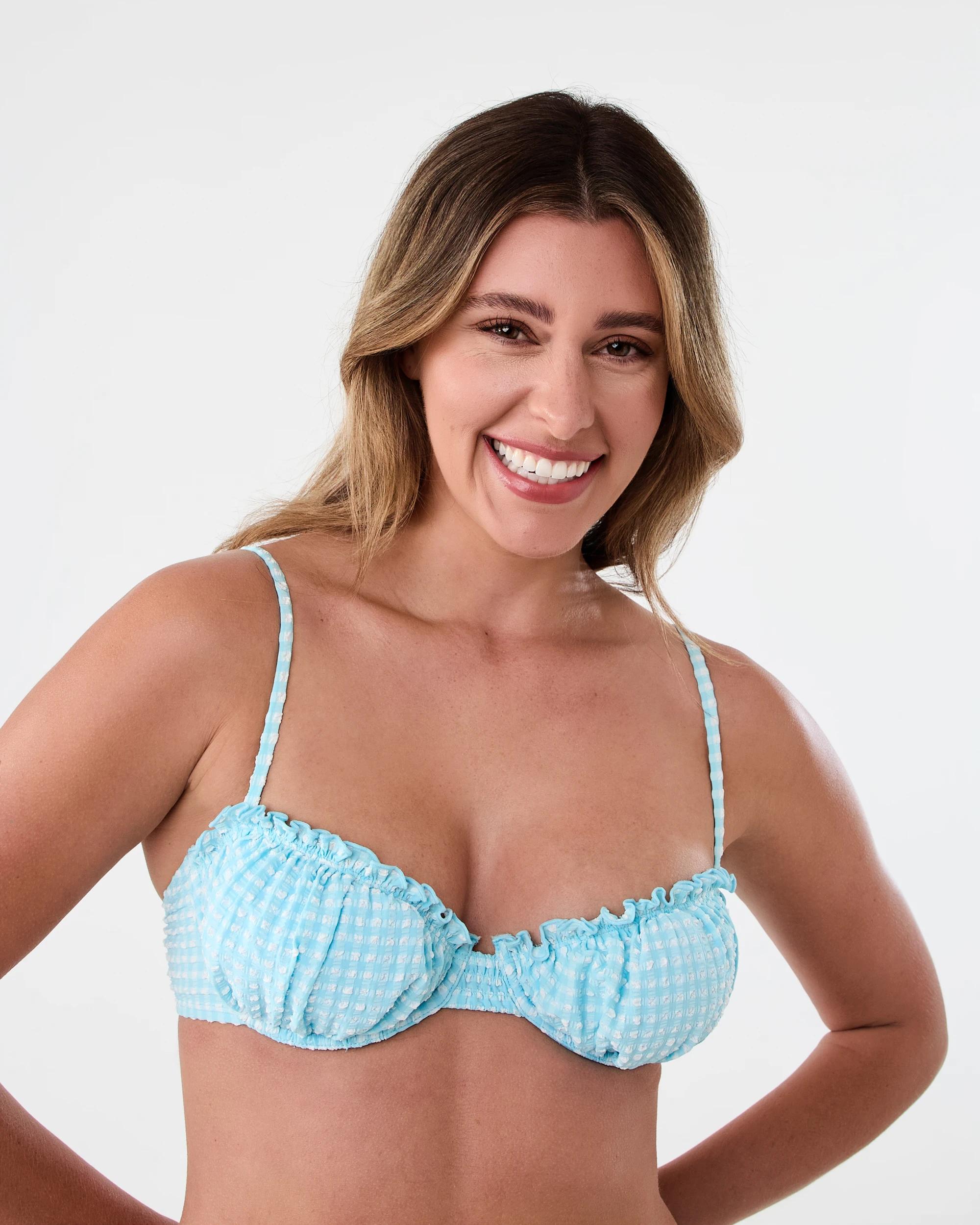 4 Ruched Gingham Balconette Blue Gnghm, 4 of 8