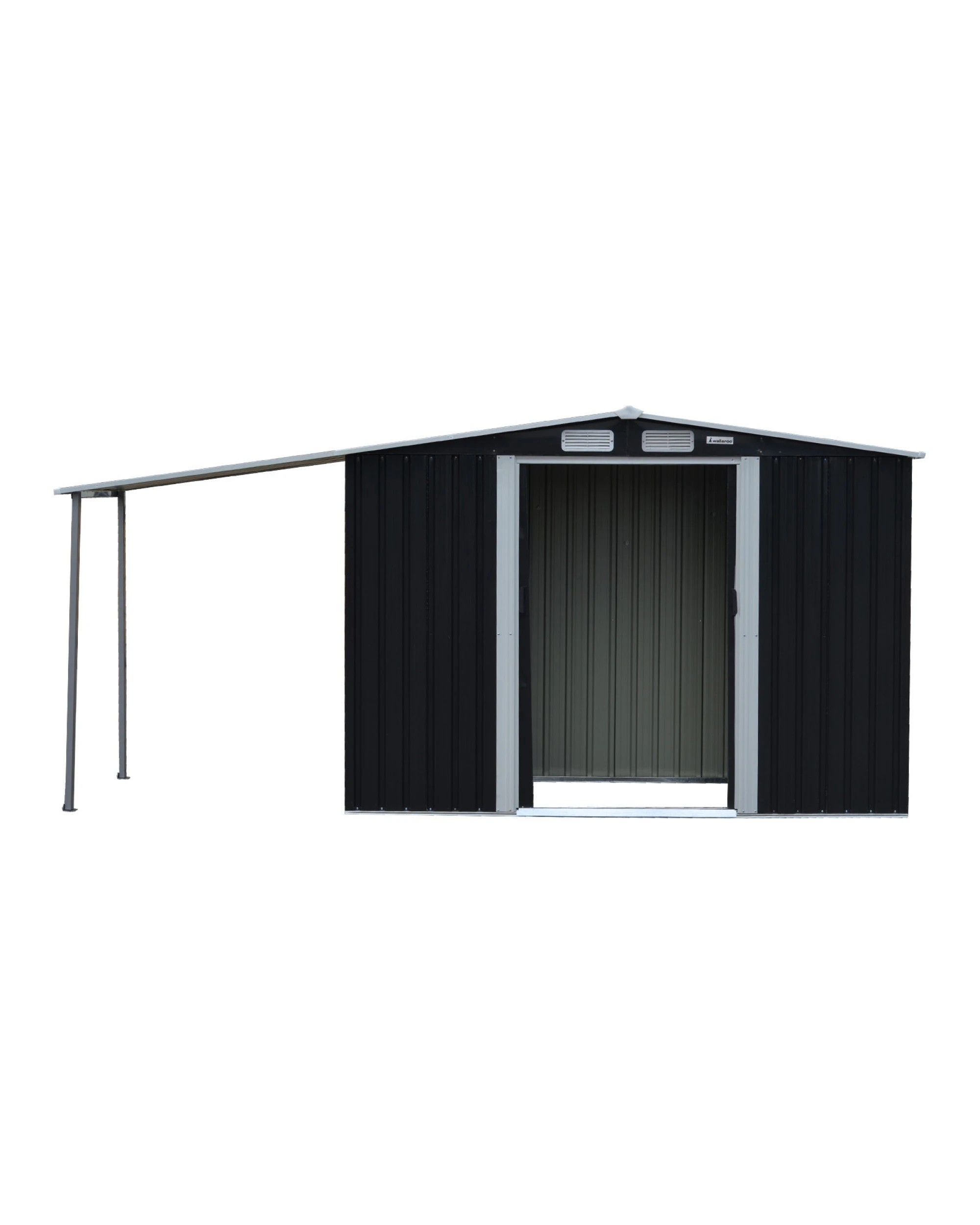 1 Wallaroo 4x8ft Zinc Steel Garden Shed with Open Storage Tool Shelter Sloped Roof - Black, 1 of 8