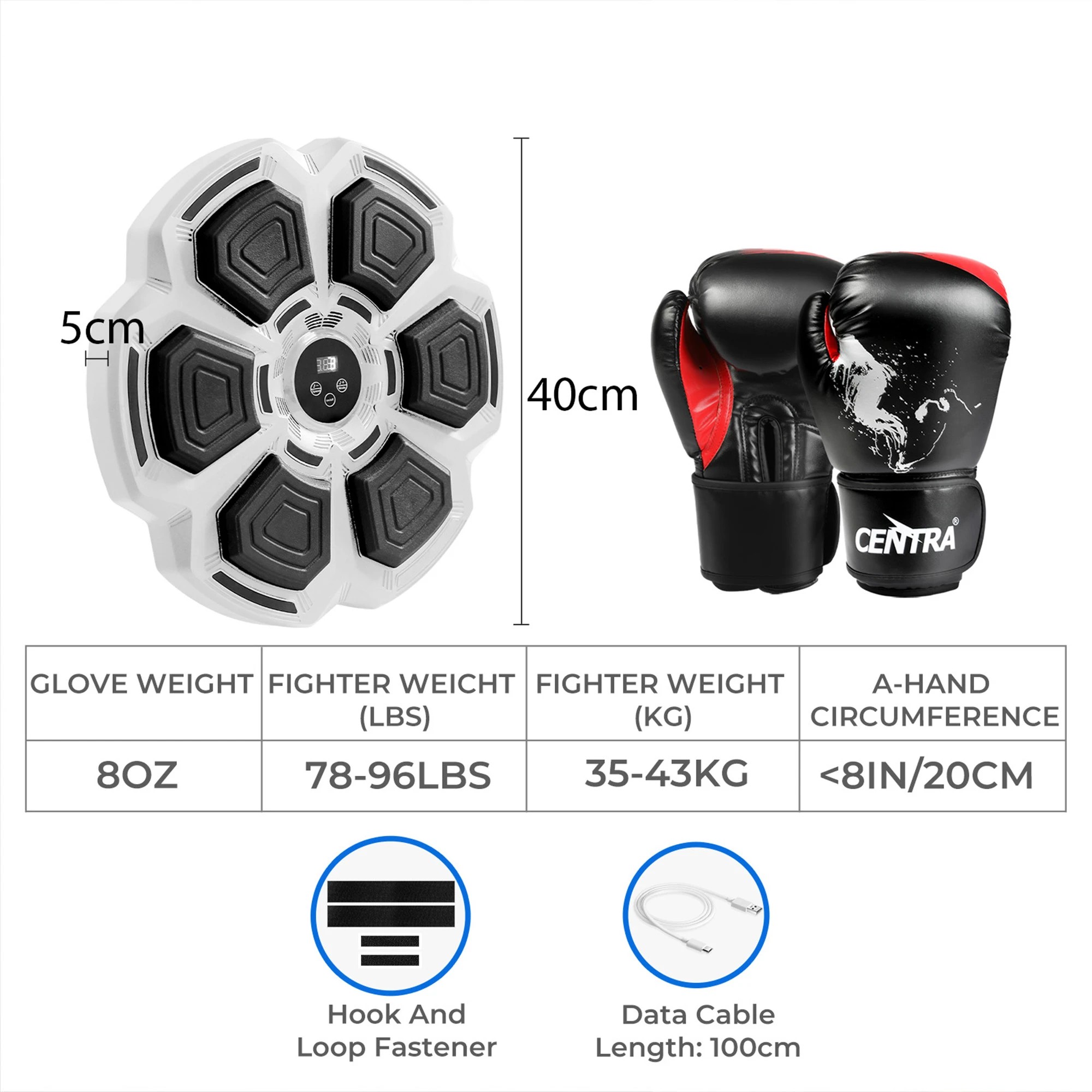3 Centra Smart Boxing Target And Small Boxing Gloves - Grey, 3 of 8
