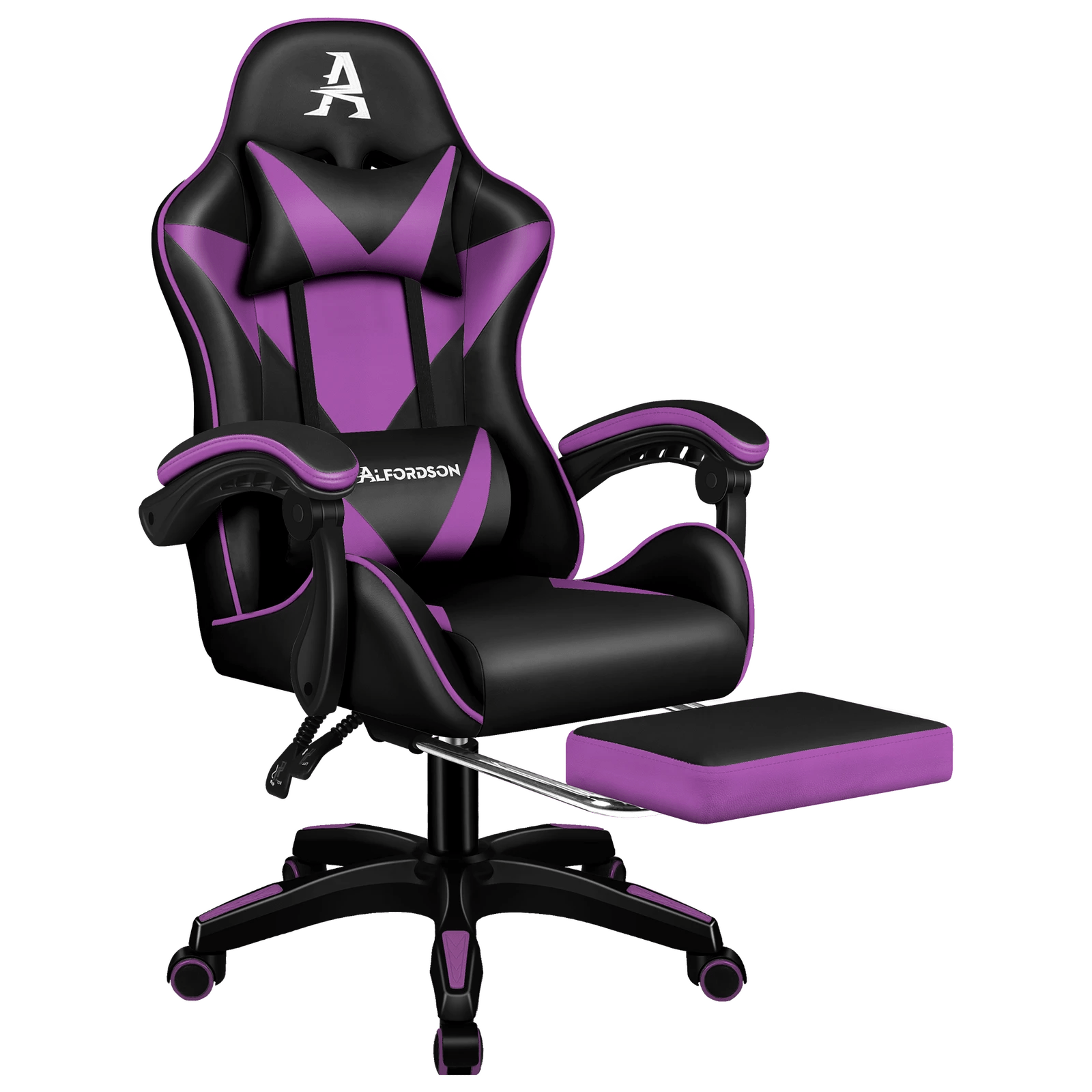 1 Alfordson Gaming Office Chair Massage Computer Footrest Leather - Purple, 1 of 10