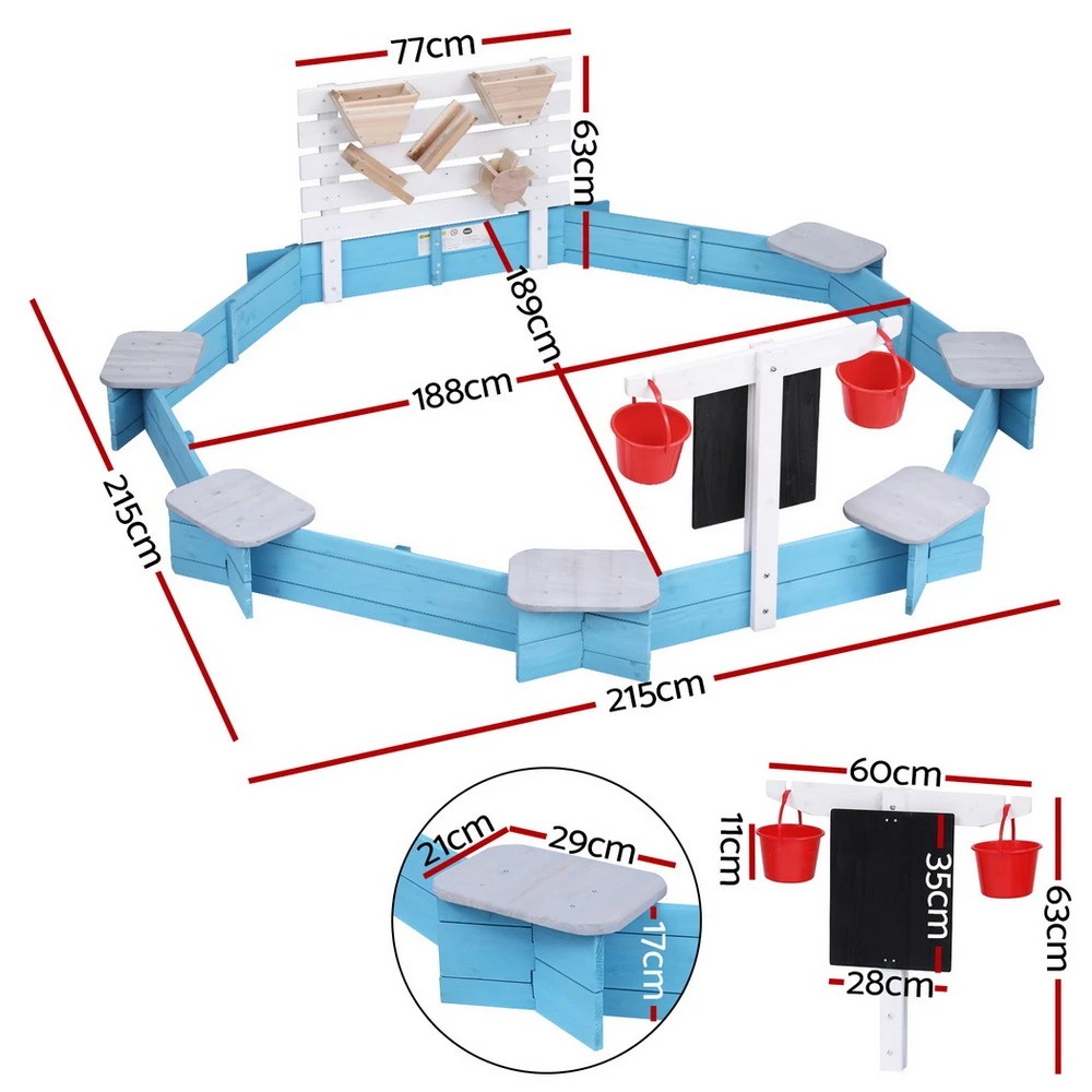 2 Keezi Kids Sandpit en Round Sand Pit Funnel Bench Seat Beach Toys 215cm - Natural, 2 of 7