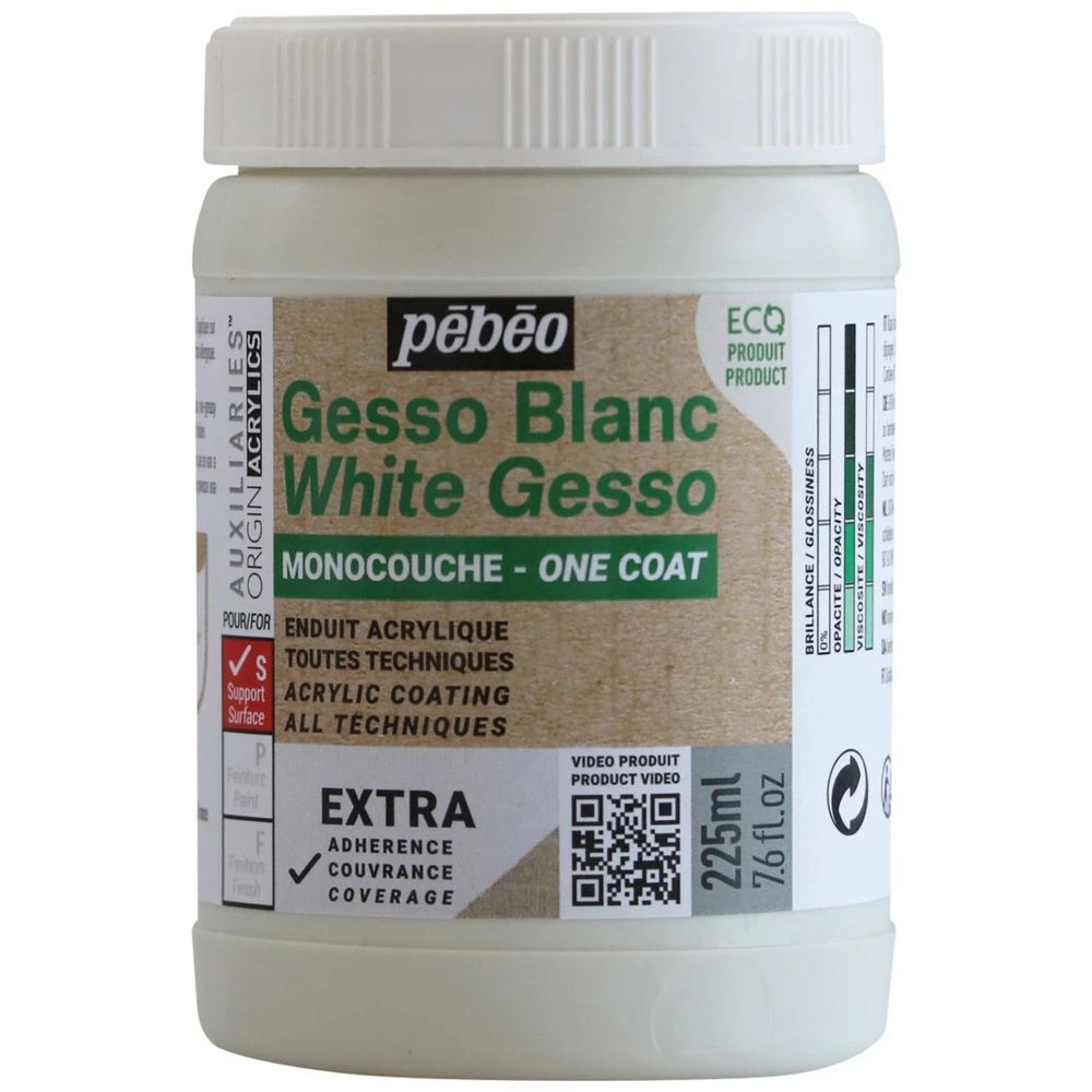 1 Pebeo Origin Acrylics Medium 1 Coat Gesso 225mL White, 1 of 2