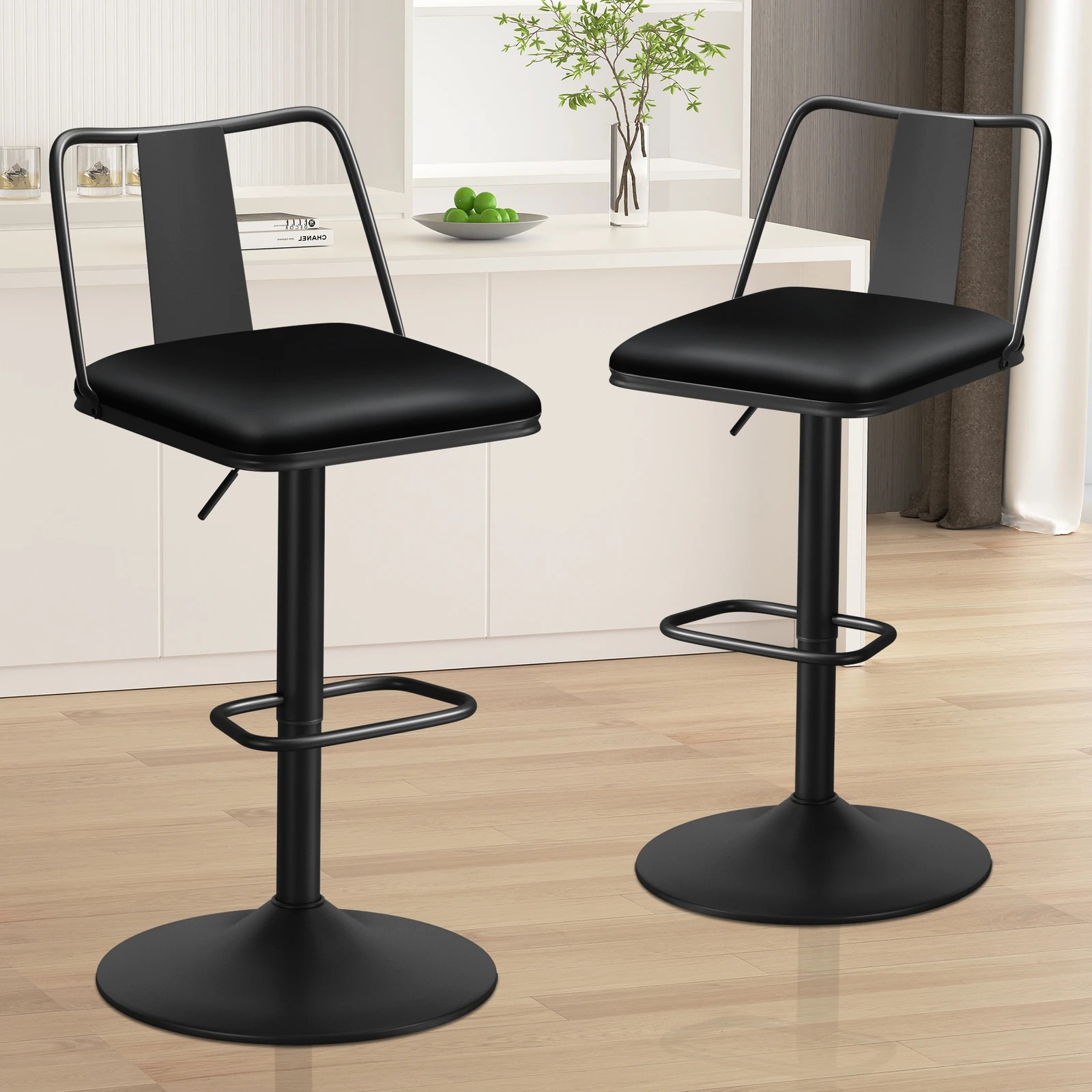 10 Alfordson 2x Bar Stools Gas Lift Leather Bar Chairs Kitchen Swivel Gloria - Black, 10 of 10