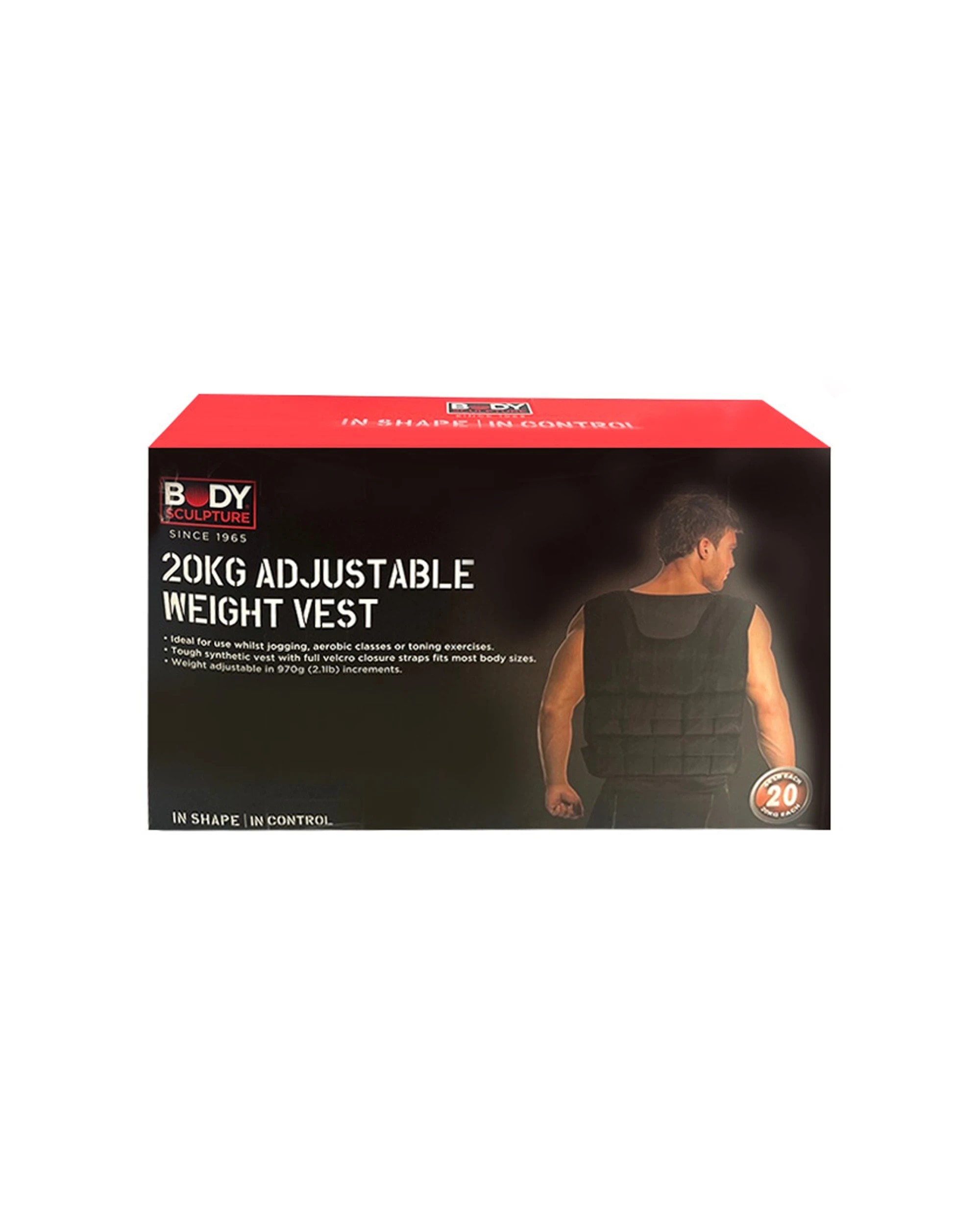 1 Body Sculpture Weighted Vest Adjustable 20kg Loading Weight Nylon Neoprene - Black, 1 of 2