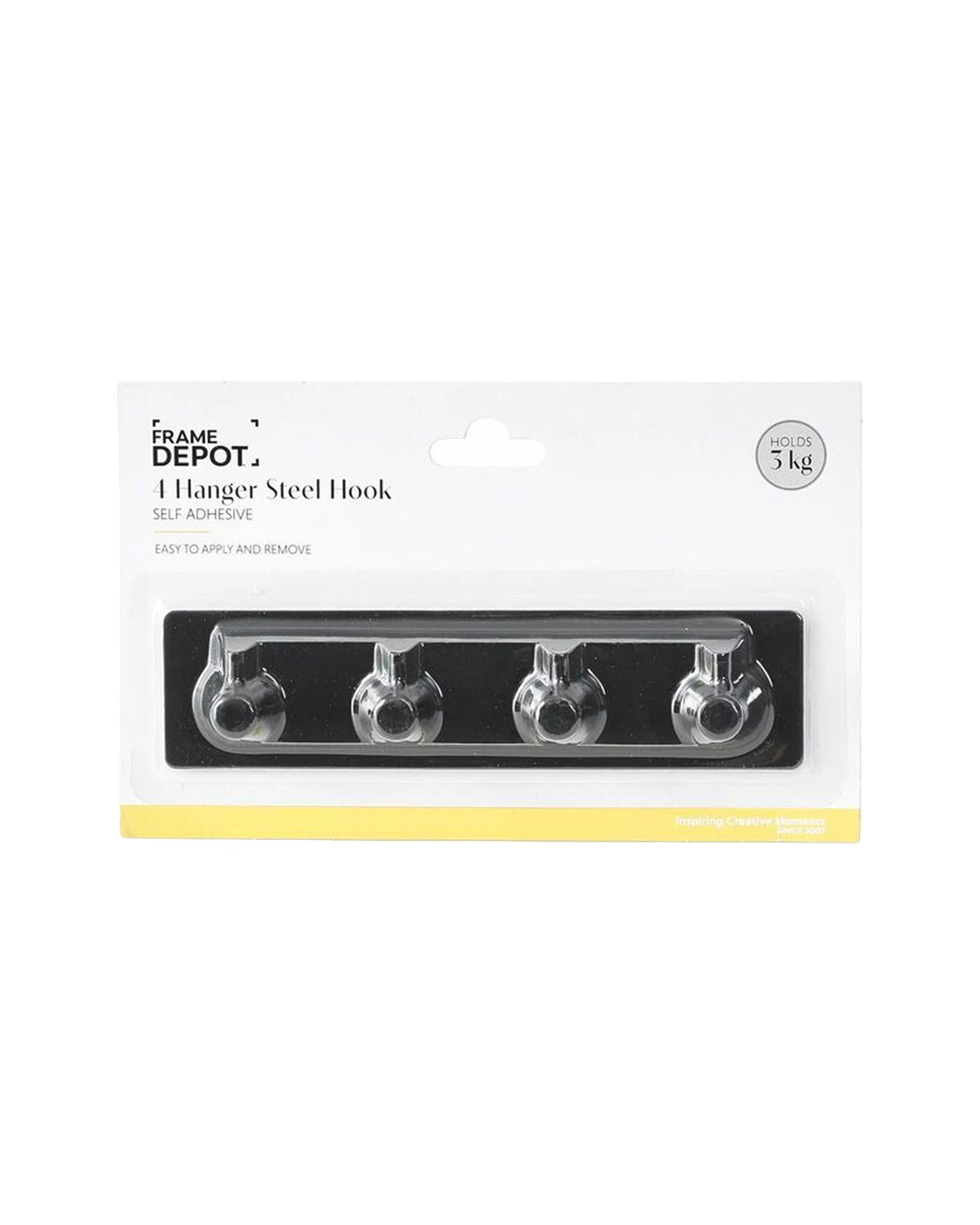 1 Frame Depot Self Adhesive Hassle Free Hook With 4 Steel Hangers - Black, 1 of 1