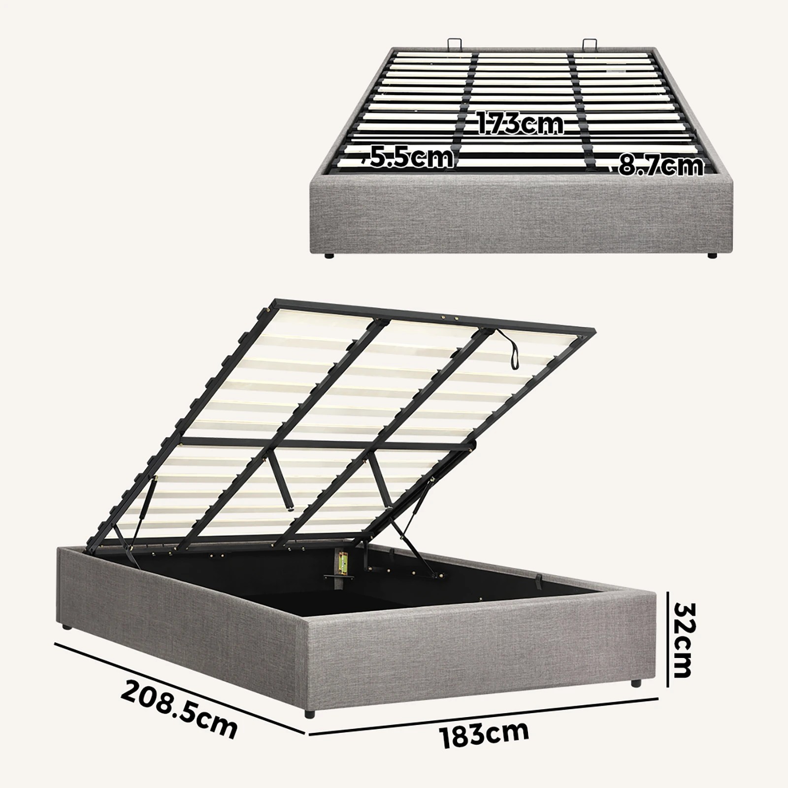 10 Oikiture Bed Frame King Size Gas Lift Base With Storage
 - Grey, 10 of 10
