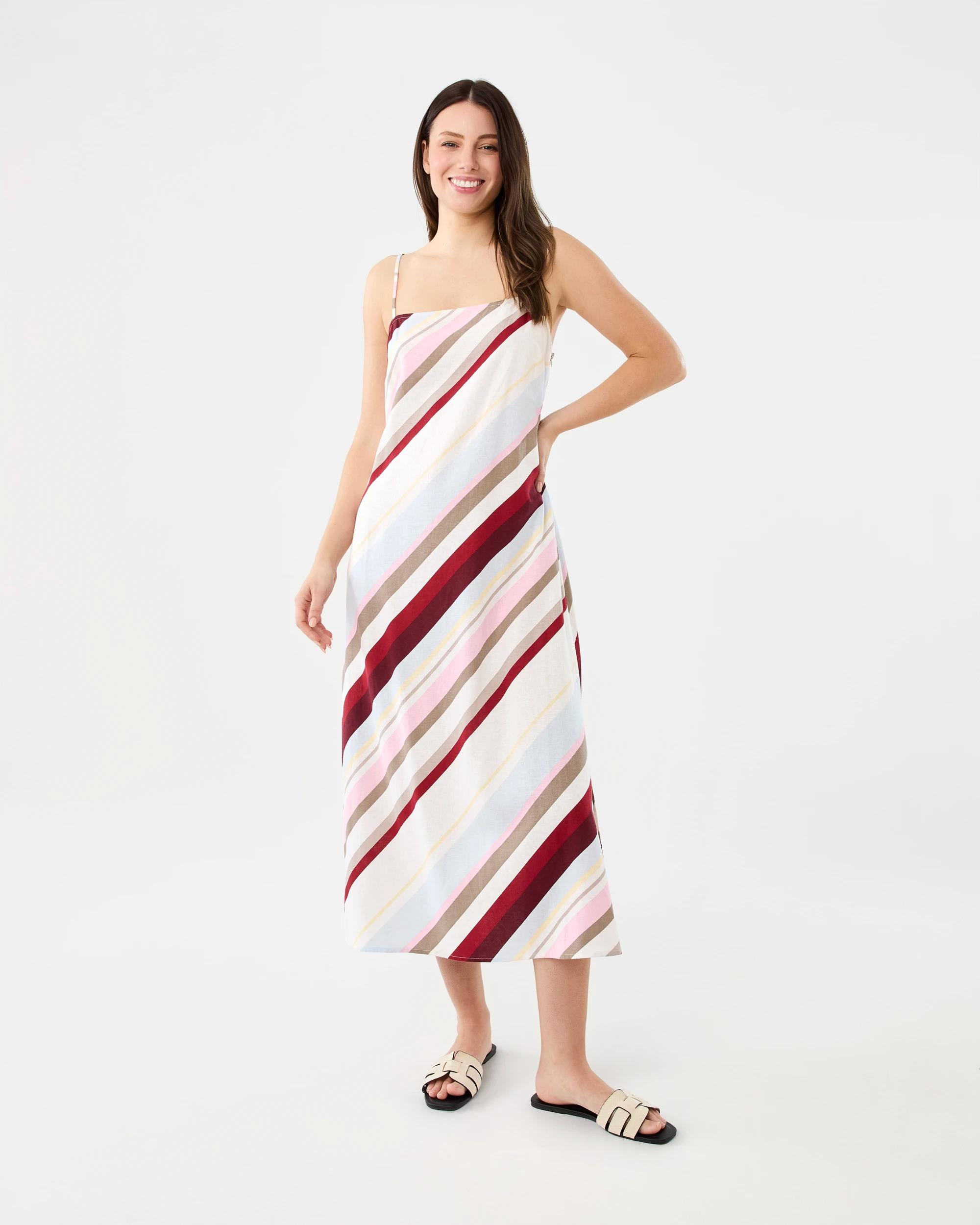 1 Sleeveless Linen Blend Strappy Slip Maxi Dress Icrem Cld, 1 of 4