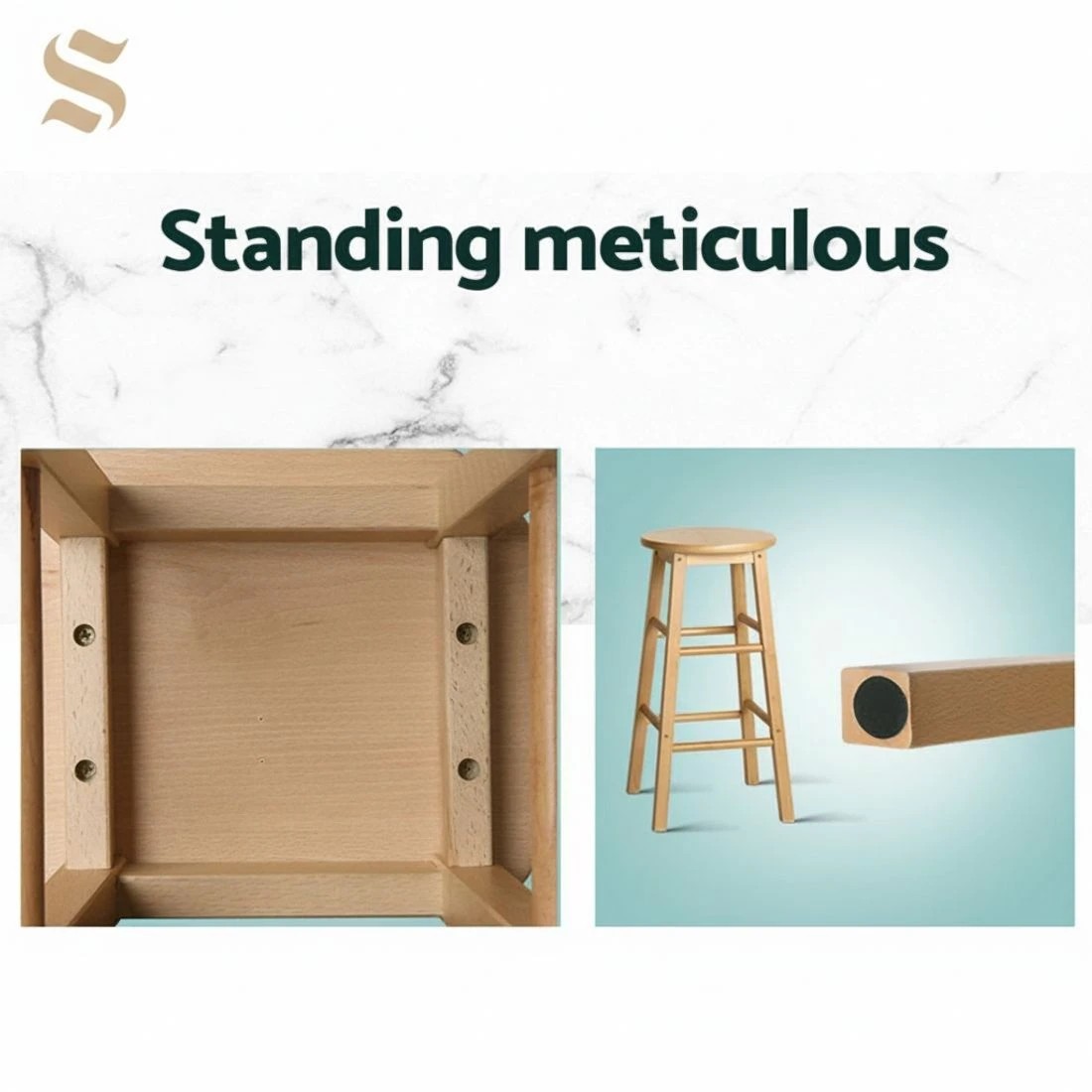 6 Artiss 2x Bar Stools Round Chairs Wooden - Brown, 6 of 10