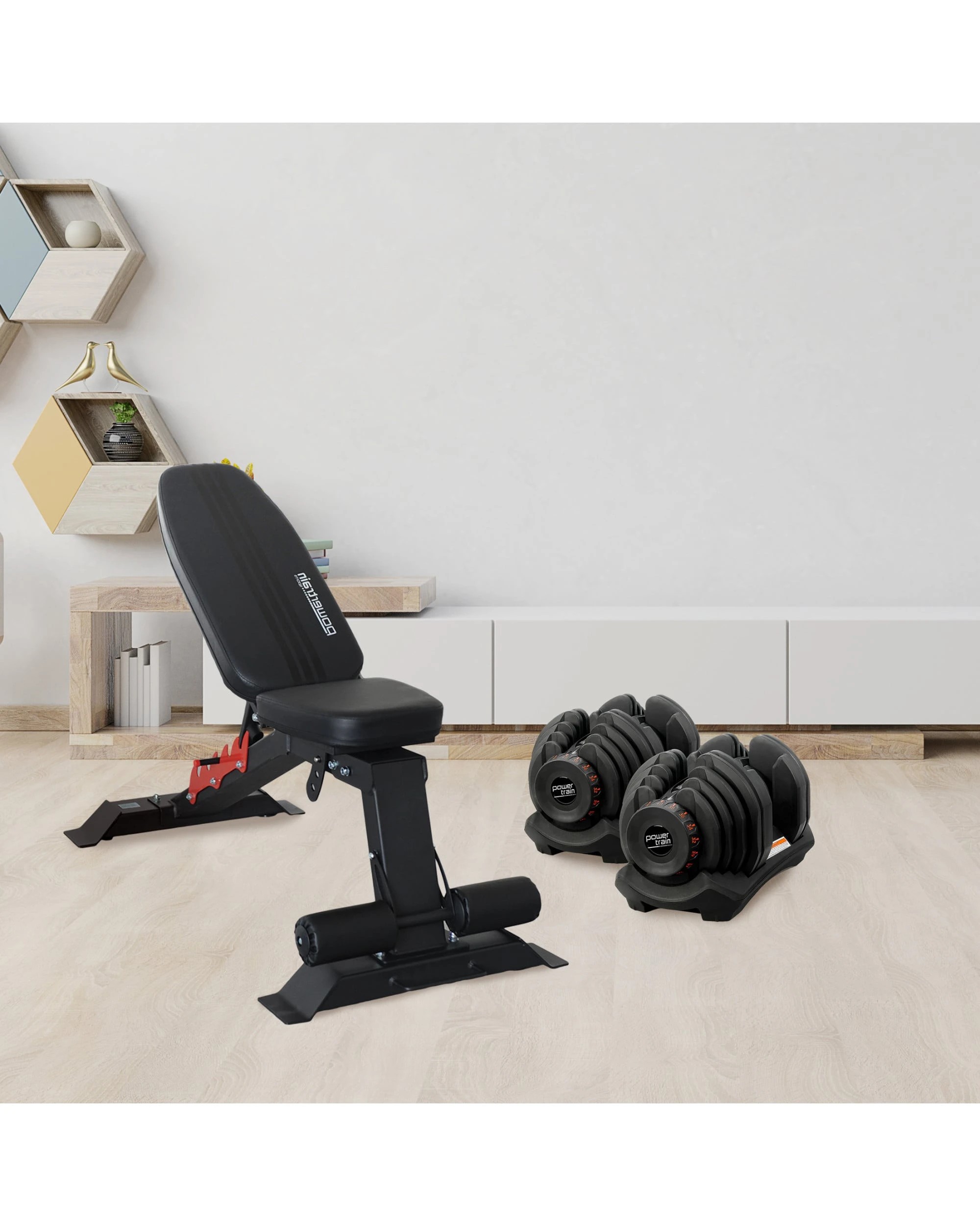 8 Powertrain 80KG Adjustable Dumbbell Set with Heavy Duty FID Bench - Black, 8 of 9