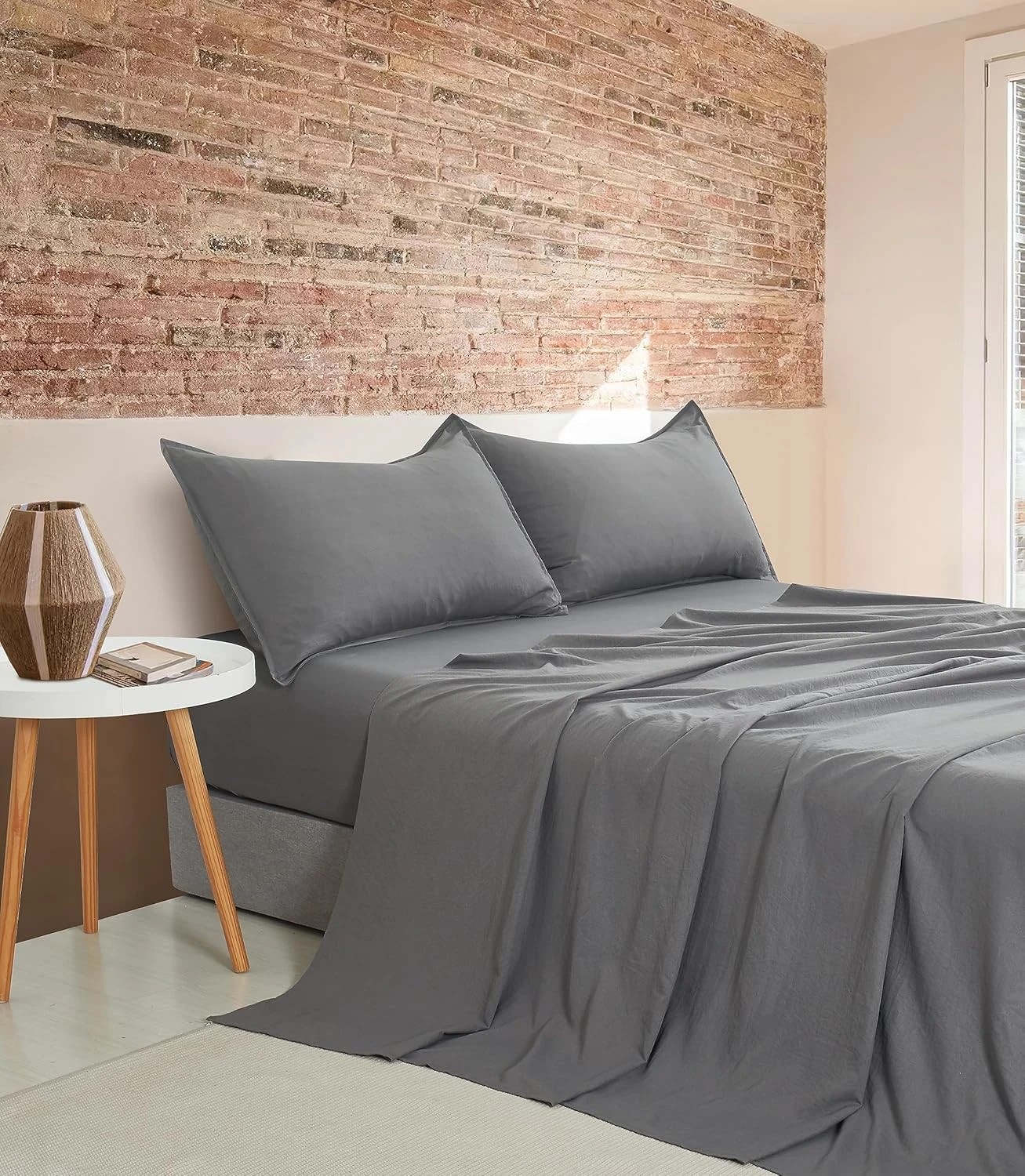 1 CleverPolly 100% Vintage Washed Microfibre Sheet Set - Queen Bed - Grey, 1 of 7