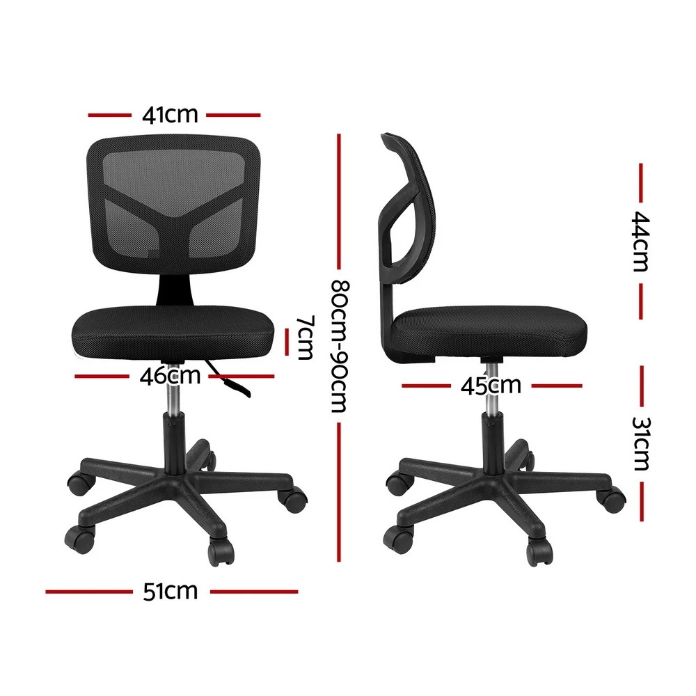 2 Artiss Armless Office Chair Mesh, Height Adjustable, 360° Swivel, for Small Space - Black, 2 of 7