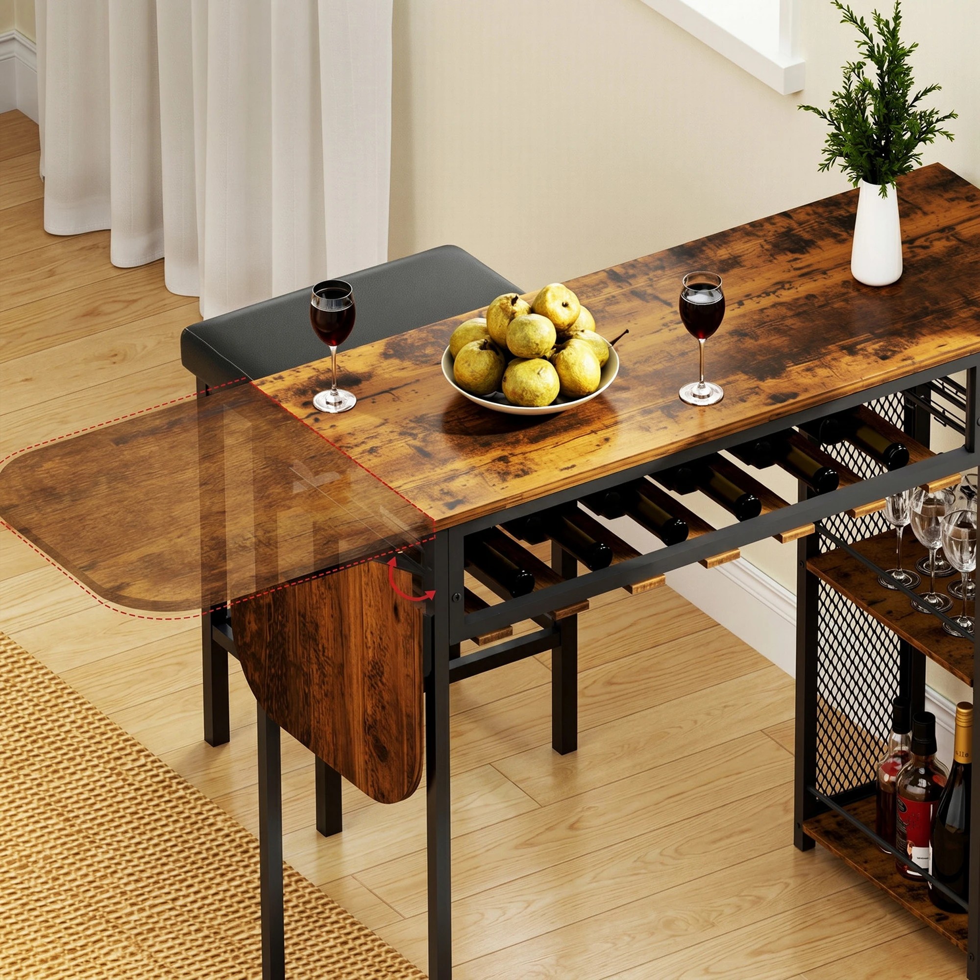 8 Artiss 3PCS Bar Table and Stools Set Dining Table Solid Wood Kitchen Chairs Cafe Pub - Multi, 8 of 9