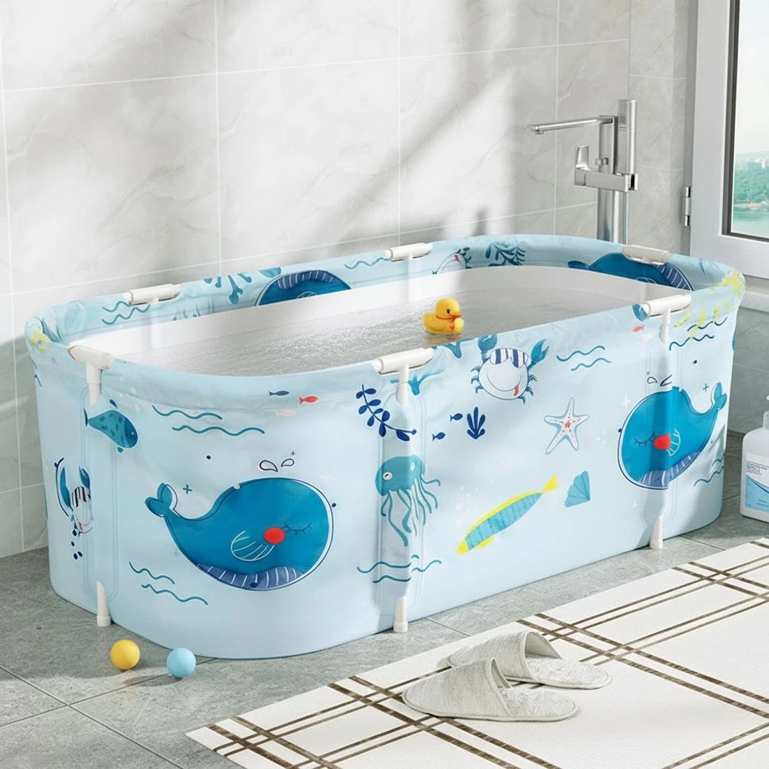 5 Weisshorn Foldable Bathtub PVC Spa Bucket Inflatable Cushion 134x65cm - Blue, 5 of 5