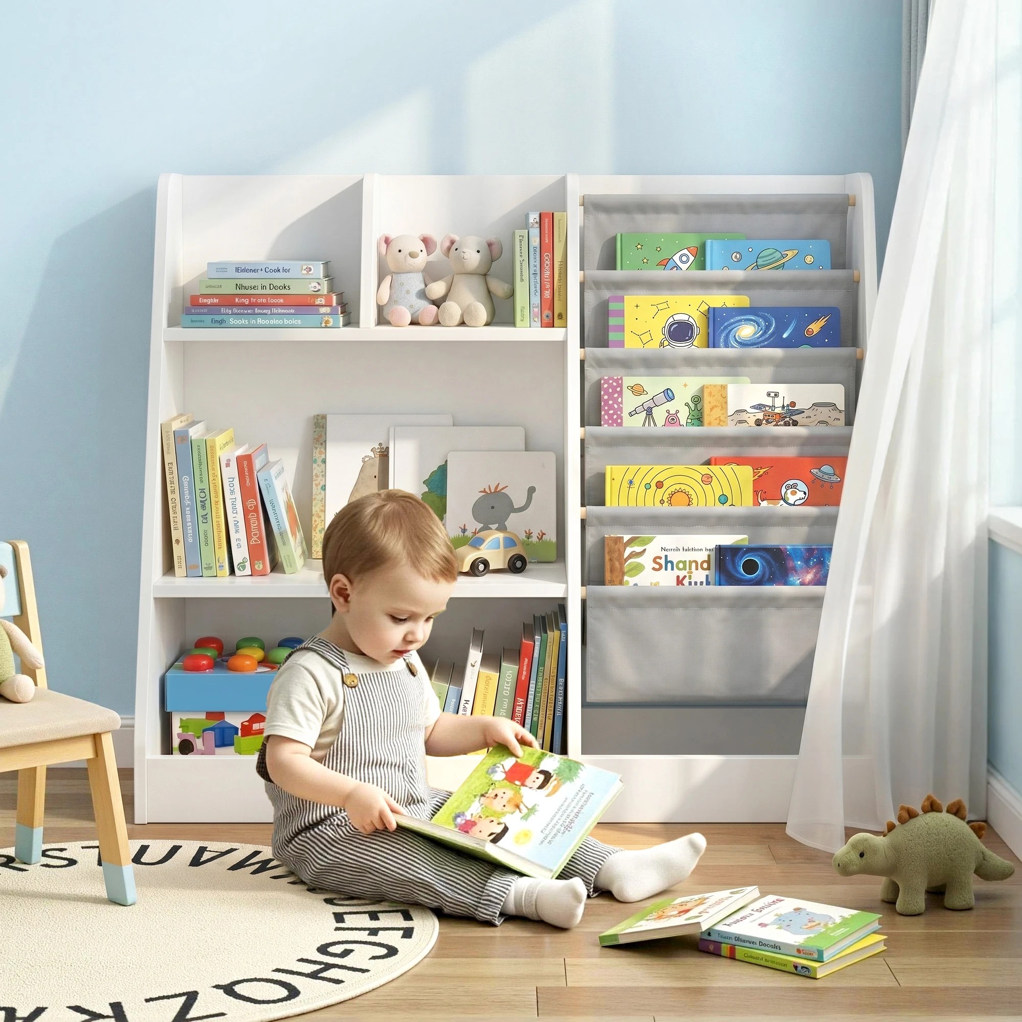 7 Keezi Kids Bookshelf Wood Bookcase Toddler Toys Storage Rack Display Shelves - White, 7 of 8