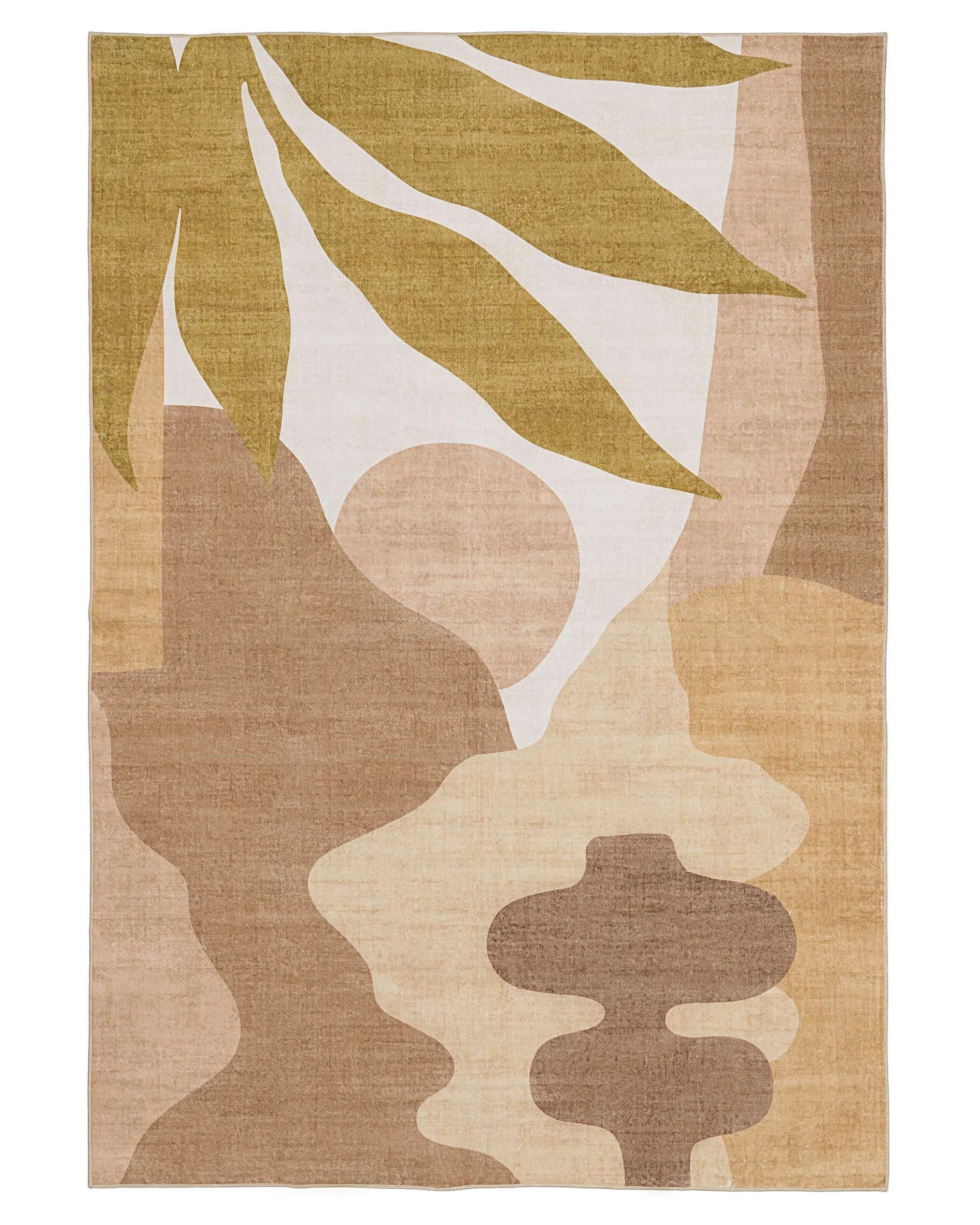 1 Loopsie Pomar Printed Mustard Washable Rug-320cm x 230cm - Brown, 1 of 9