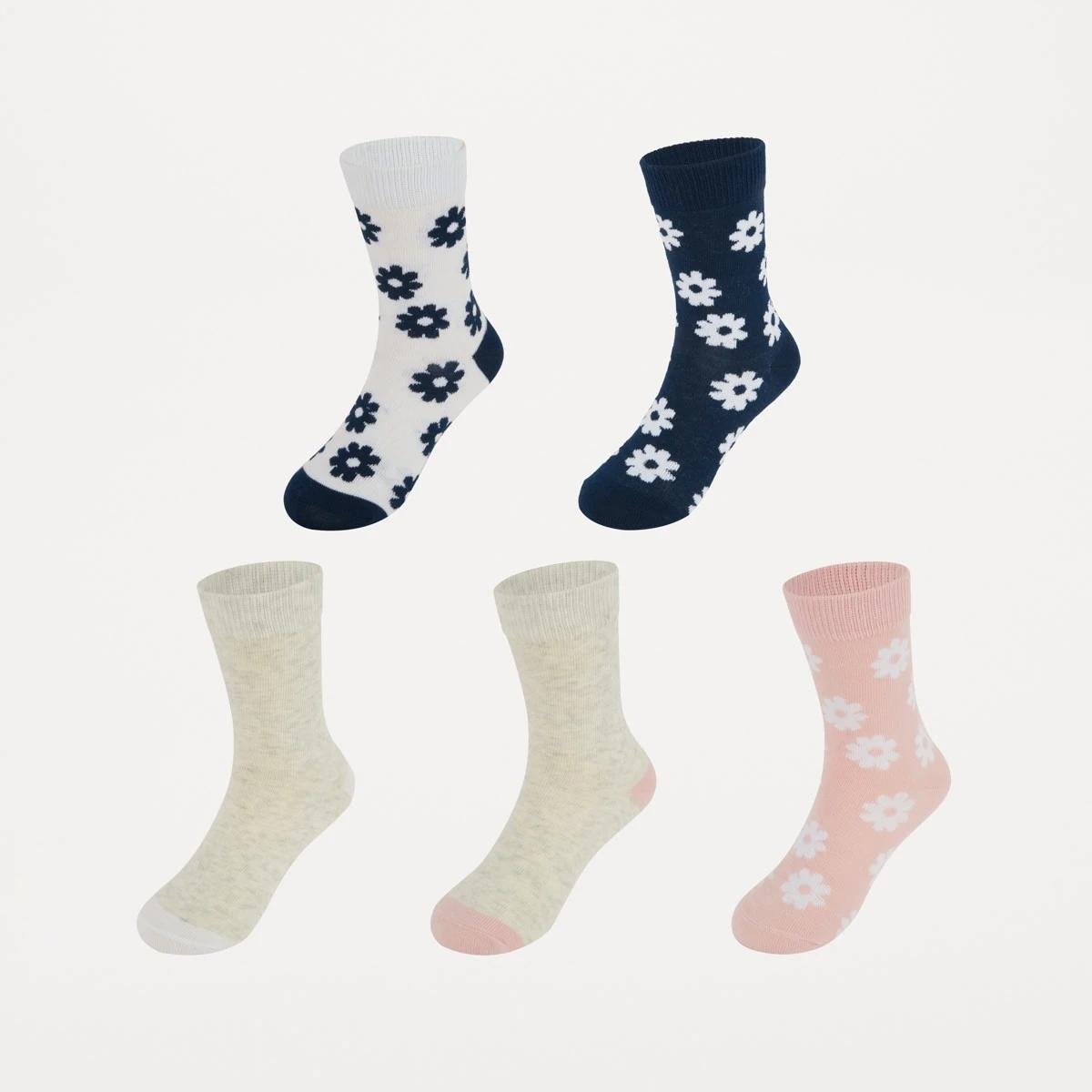 1 5 Pack Crew Socks Pnk Floral, 1 of 3
