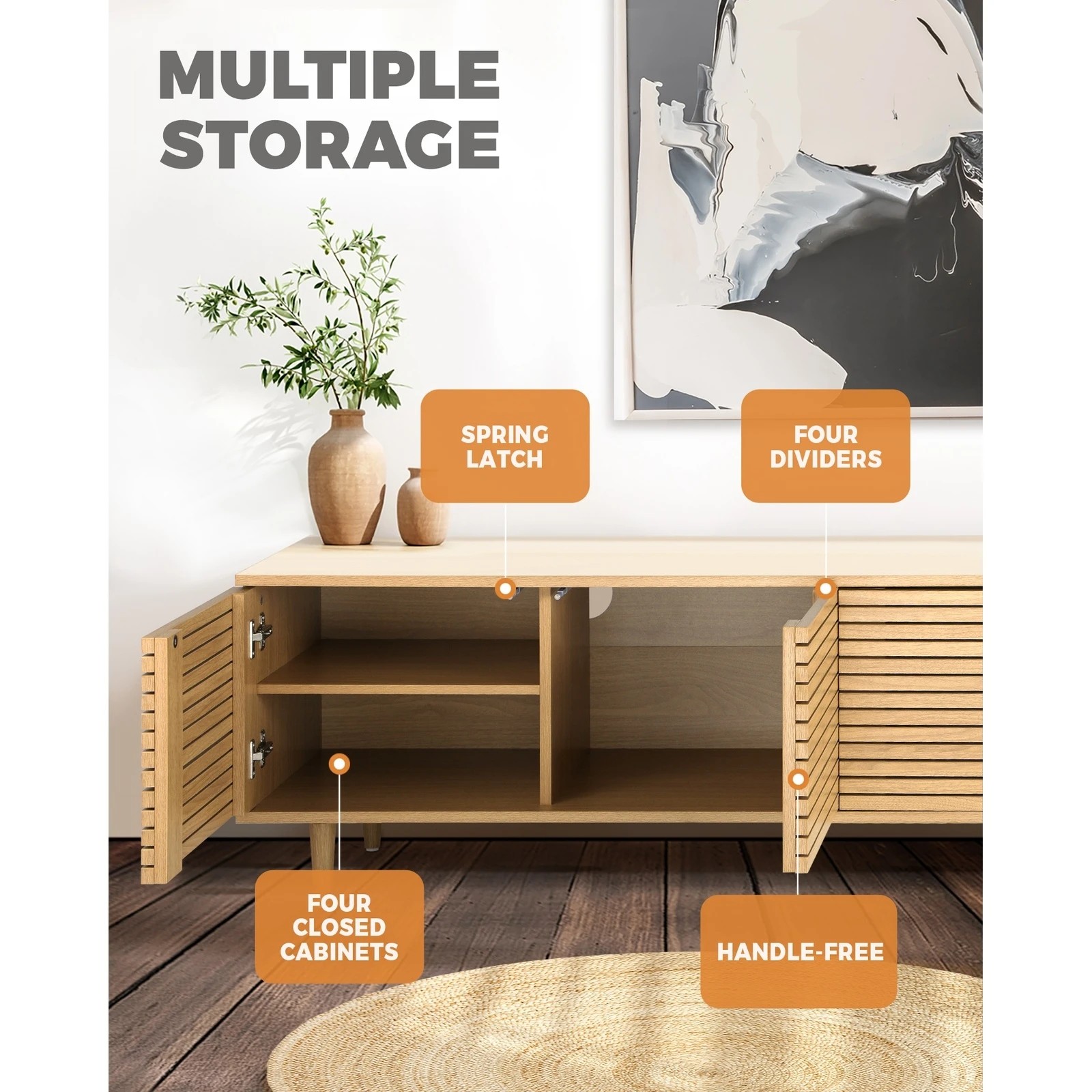 5 Oikiture Tv Cabinet Entertainment Unit 160cm
 - Natural, 5 of 10