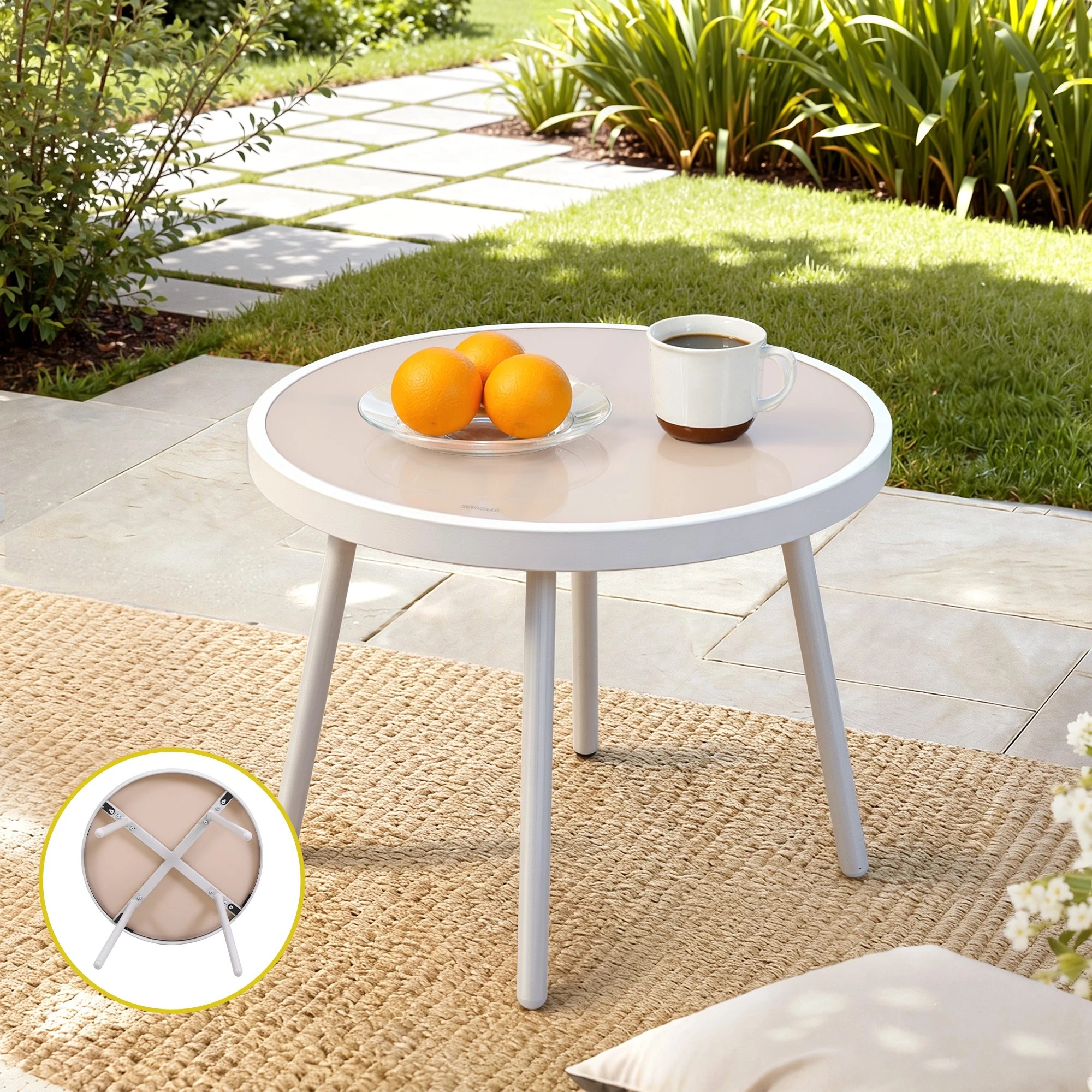 7 Gardeon 3PC Outdoor Bistro Set Patio Furniture Table and Chairs Steel Dining Chair - Beige, 7 of 7