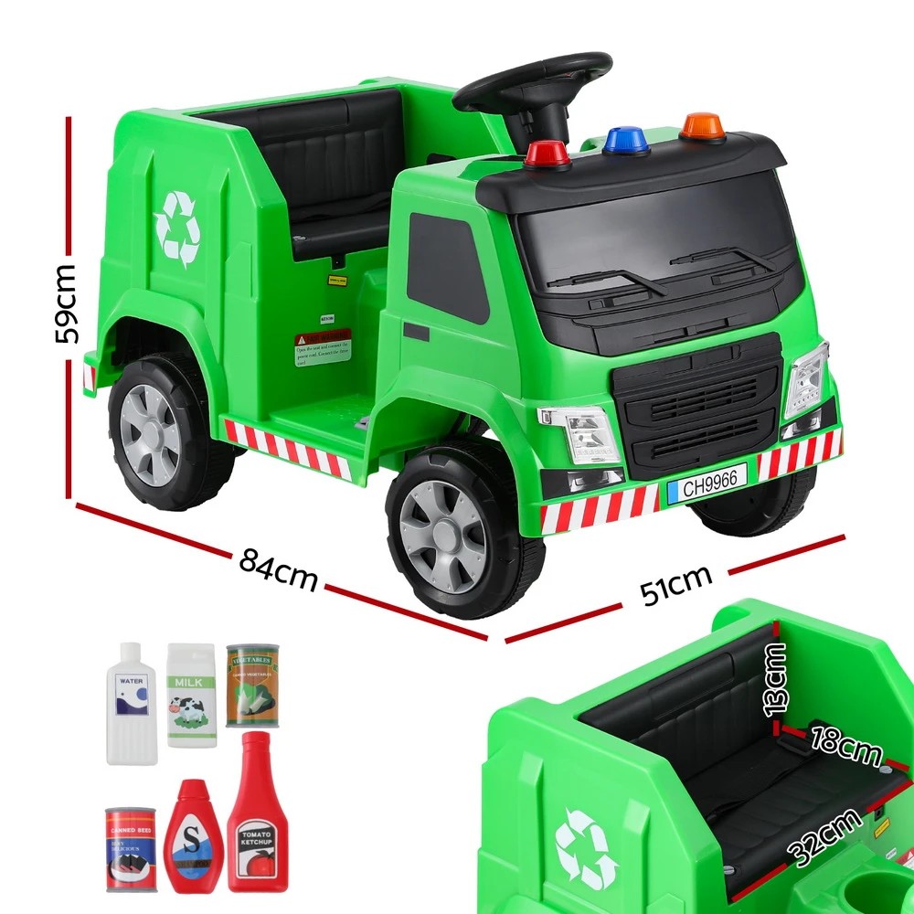 2 Rigo Kids Ride On Car Garbage Truck Police Light 12V Electric Toys Cars - Green, 2 of 6