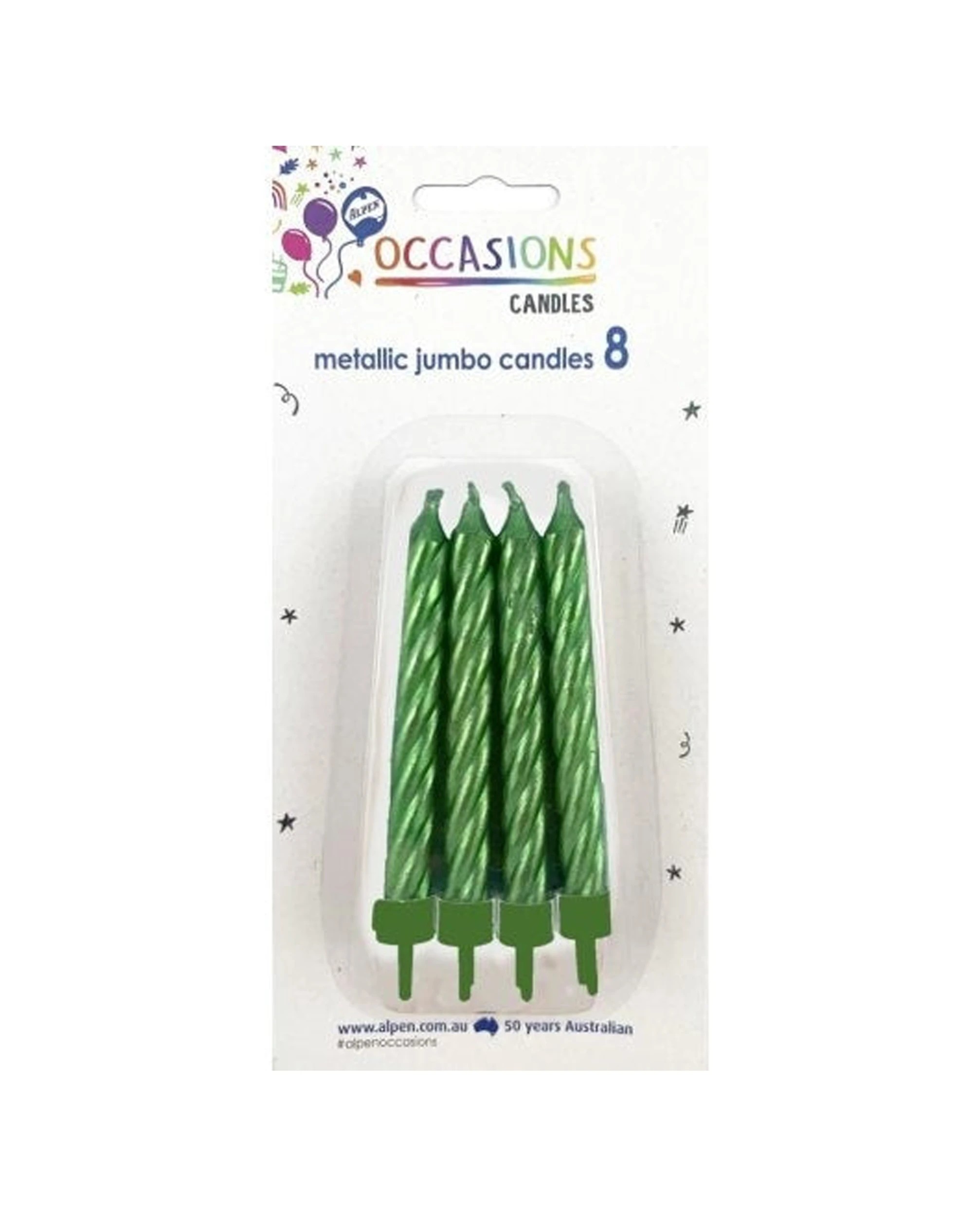 1 Alpen 8pc Candle Jumbo Metallic With Holders Party Cake Candles Set - Green, 1 of 1