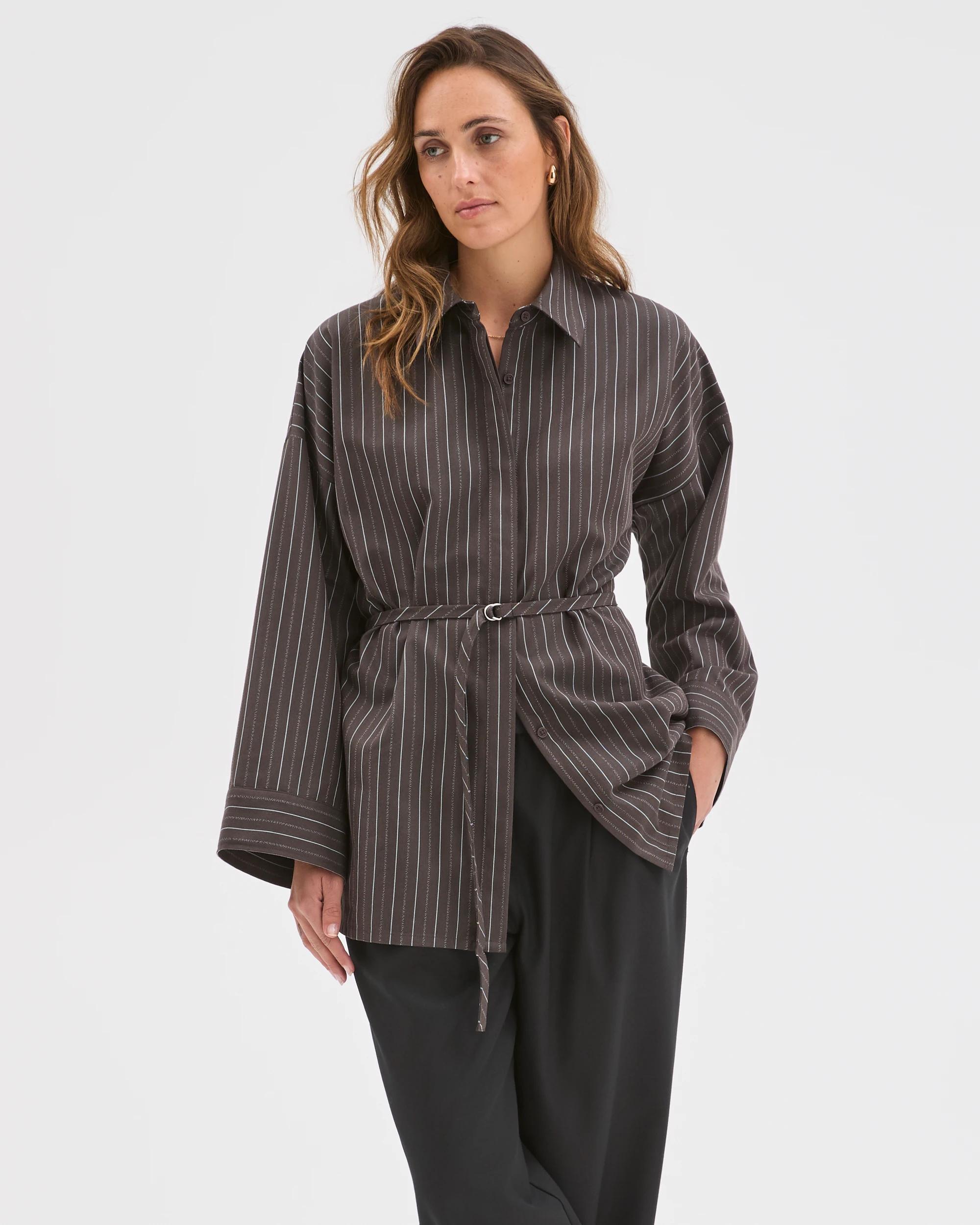 1 Preview Belt Detail Shirt BITTER CHOCOLATE STRIPE, 1 of 6