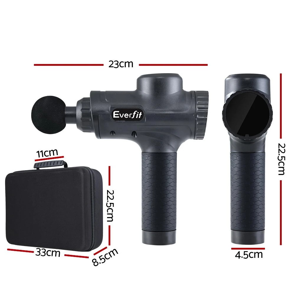 2 Everfit Massage Gun 30 Speed 6 Heads Vibration Muscle Massager Chargeable - Black, 2 of 6