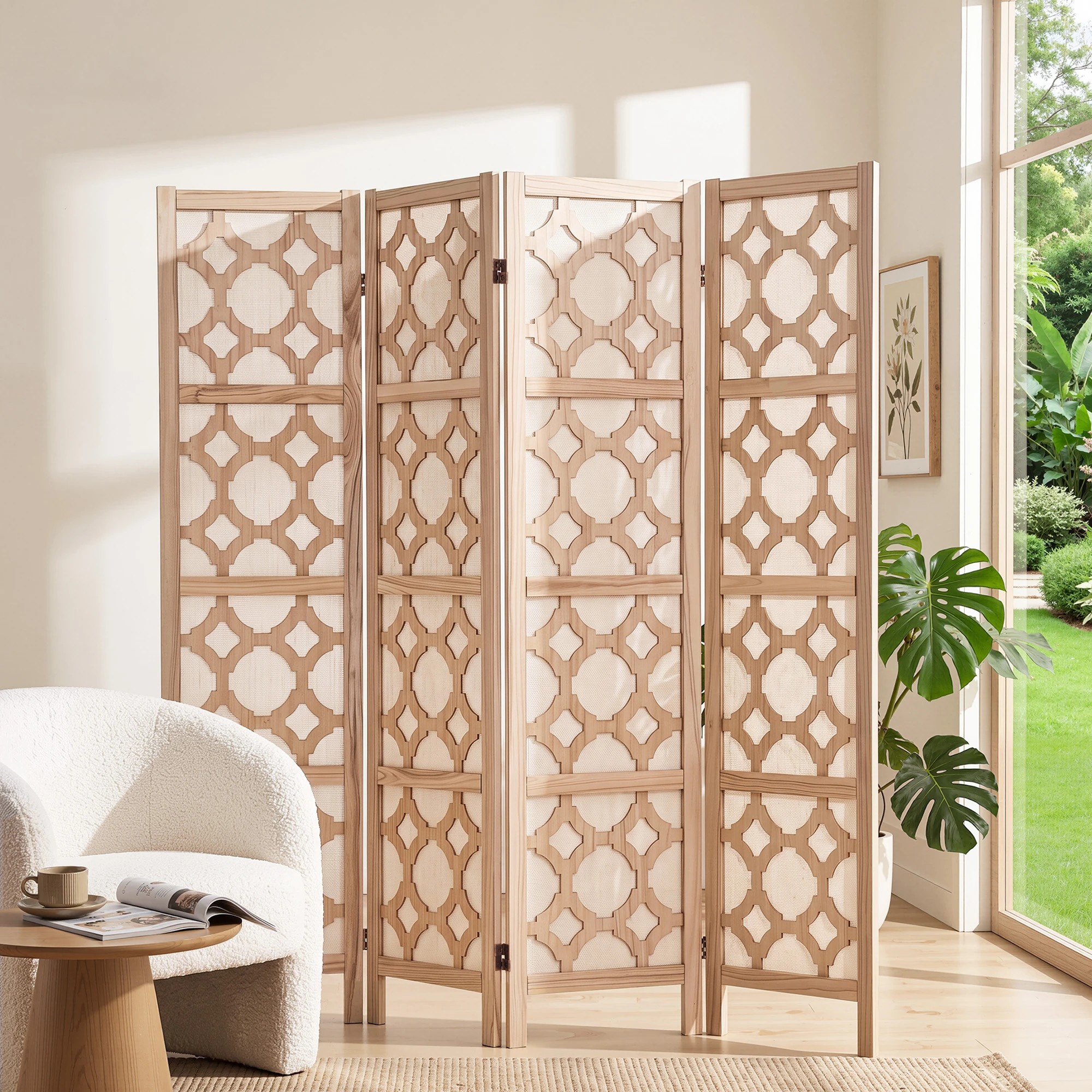 4 Artiss 4 Panel Room Divider Folding Privacy Screen Partition Freestanding Separator 170cm - Natural, 4 of 8