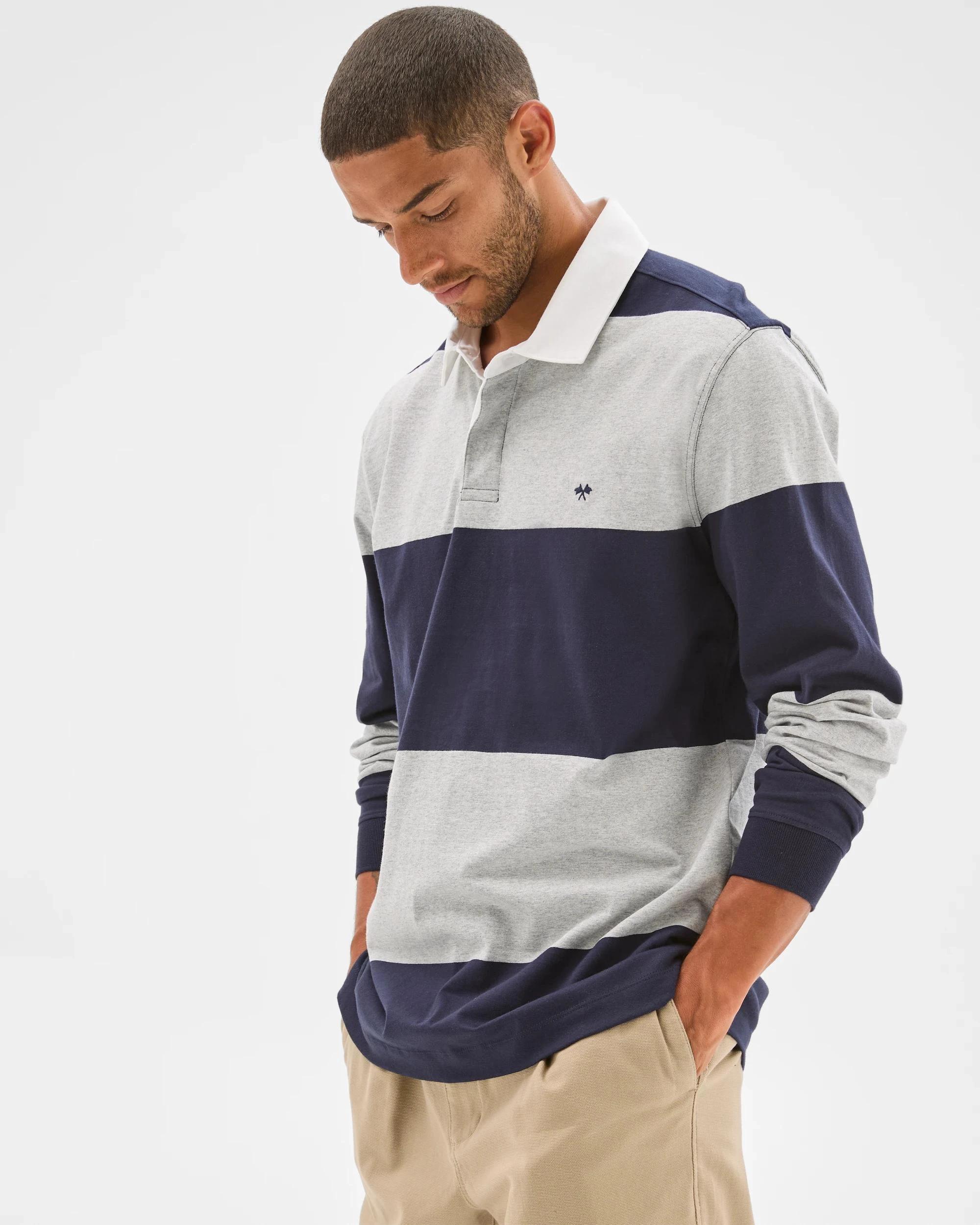 1 Target Man Australian Cotton Blend Long Sleeve Rugby Polo Top GREY MARLE, 1 of 6